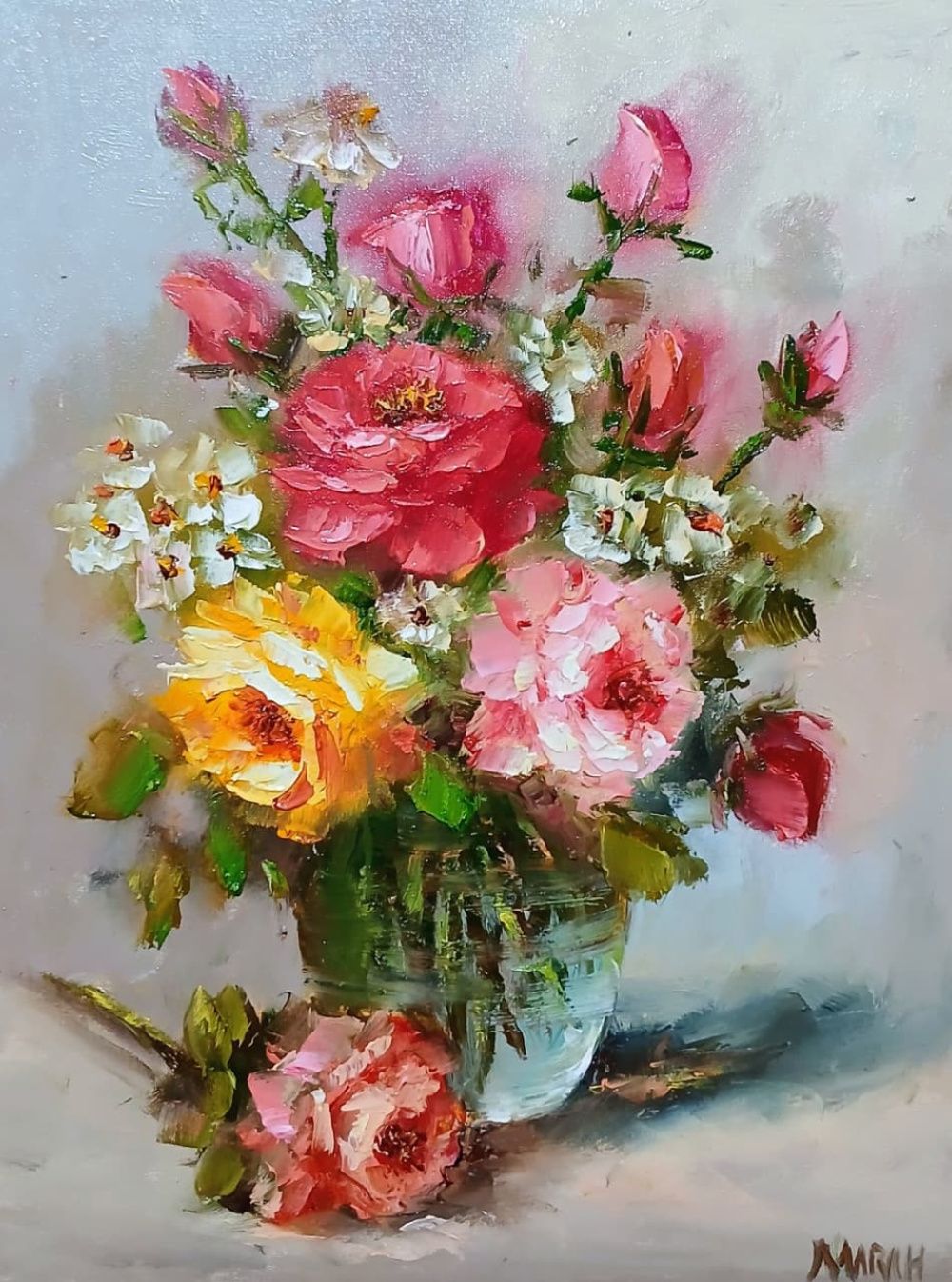 Quadro original "Ode às Rosas Rubras" — Florais, Óleo sobre tela, 30 x 40 cm, pintado à mão por Marah Silva