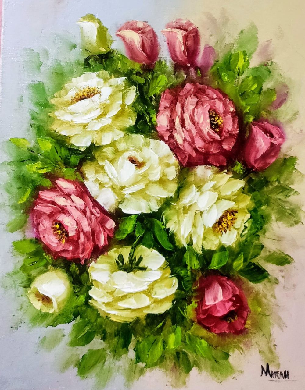Quadro original "Rosas Coloridas III" — Florais, Óleo sobre tela, 40 x 50 cm, pintado à mão por Marah Silva