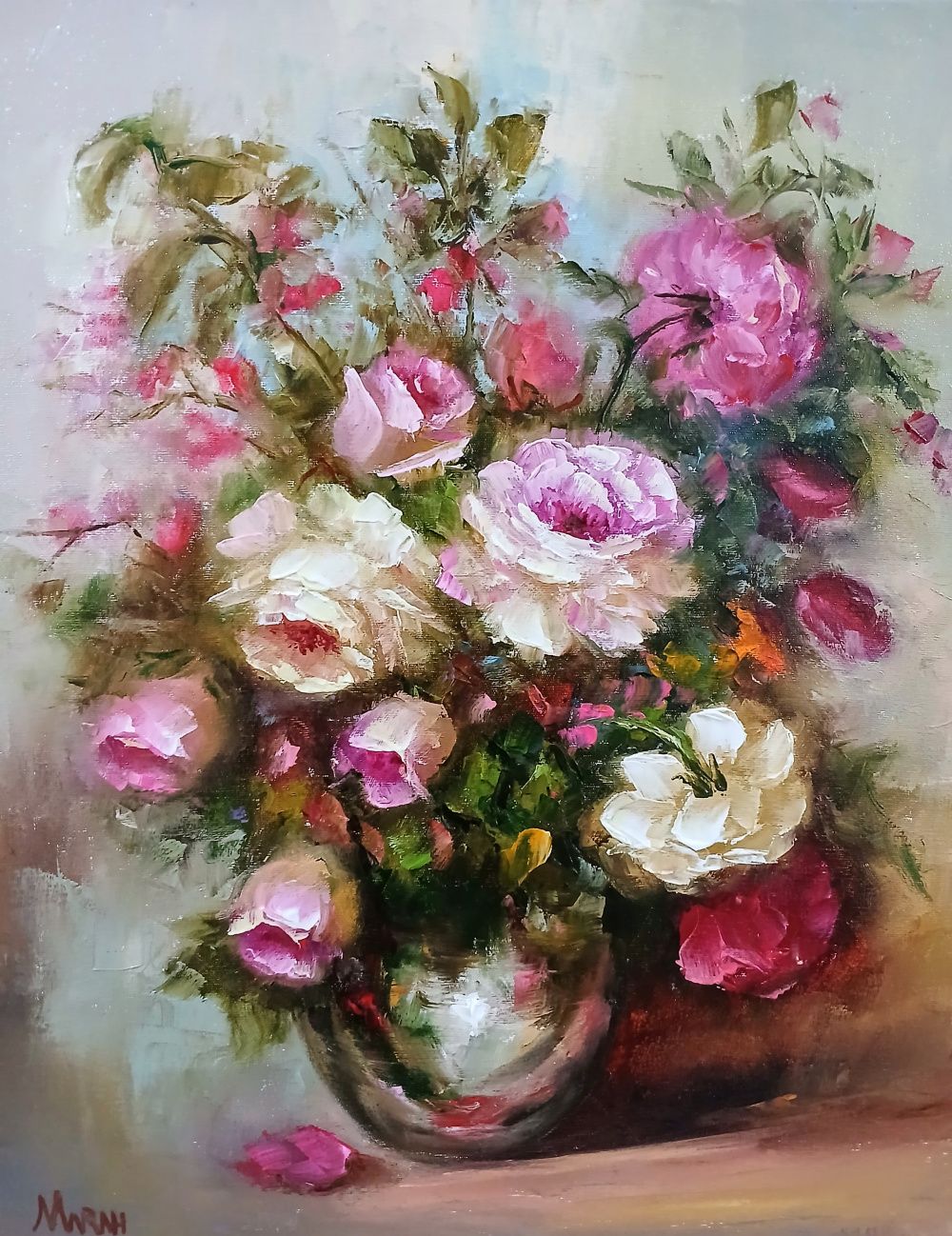 Quadro original "Rosas III" — Florais, Óleo sobre tela, 40 x 50 cm, pintado à mão por Marah Silva
