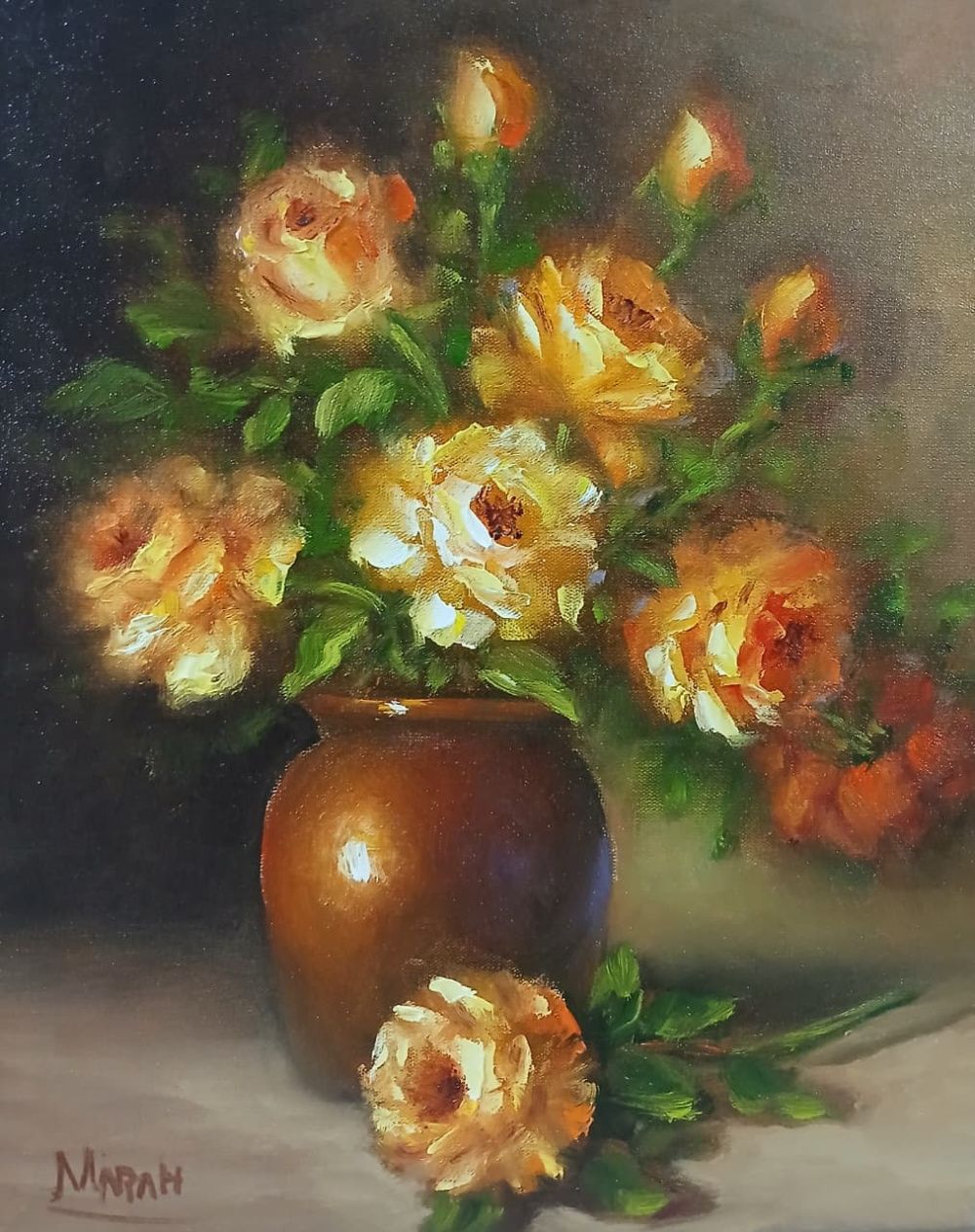 Quadro original "Luz do Poente" — Florais, Óleo sobre tela, 24 x 30 cm, pintado à mão por Marah Silva