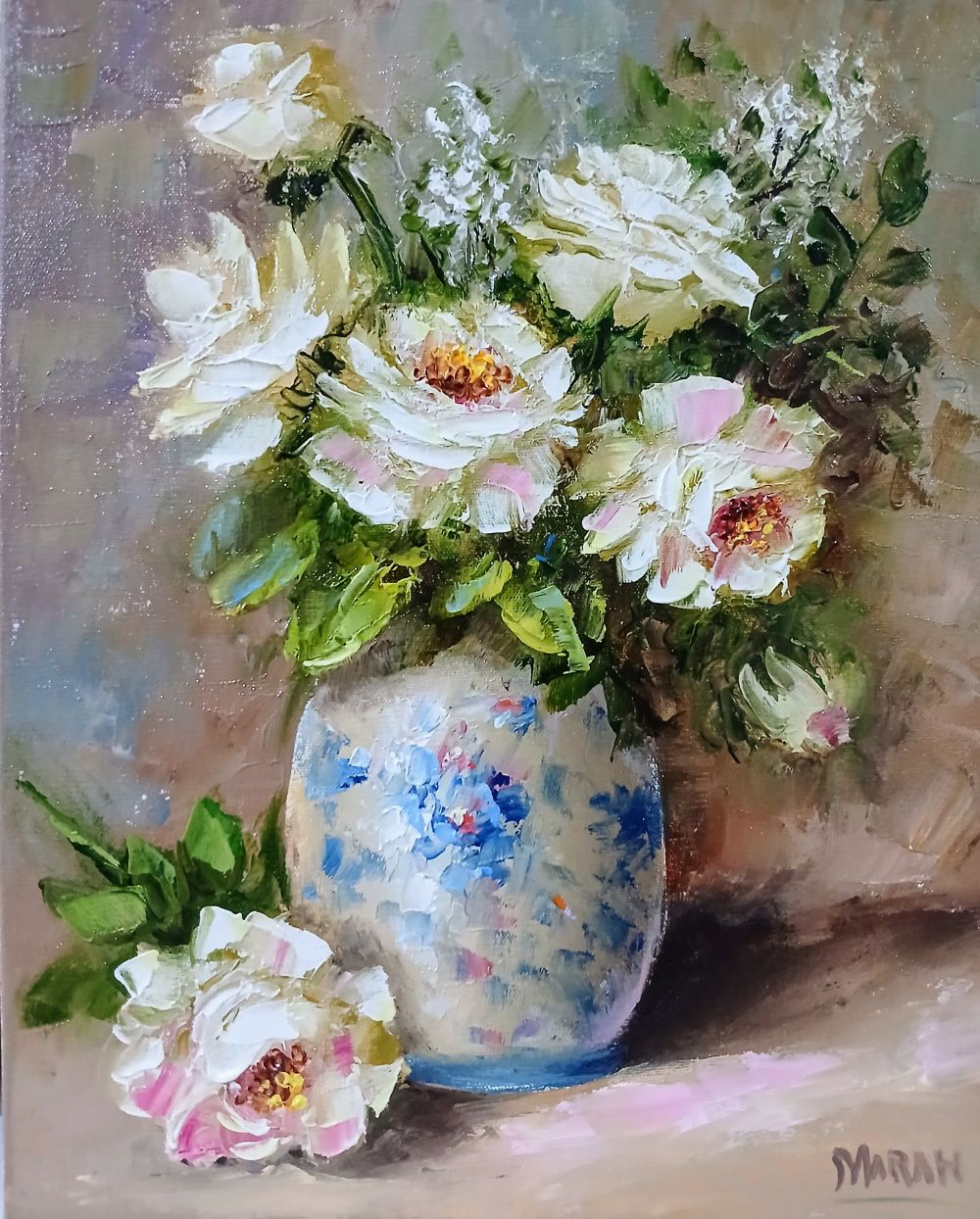 Quadro original "Jardim Silencioso" — Florais, Óleo sobre tela, 24 x 30 cm, pintado à mão por Marah Silva