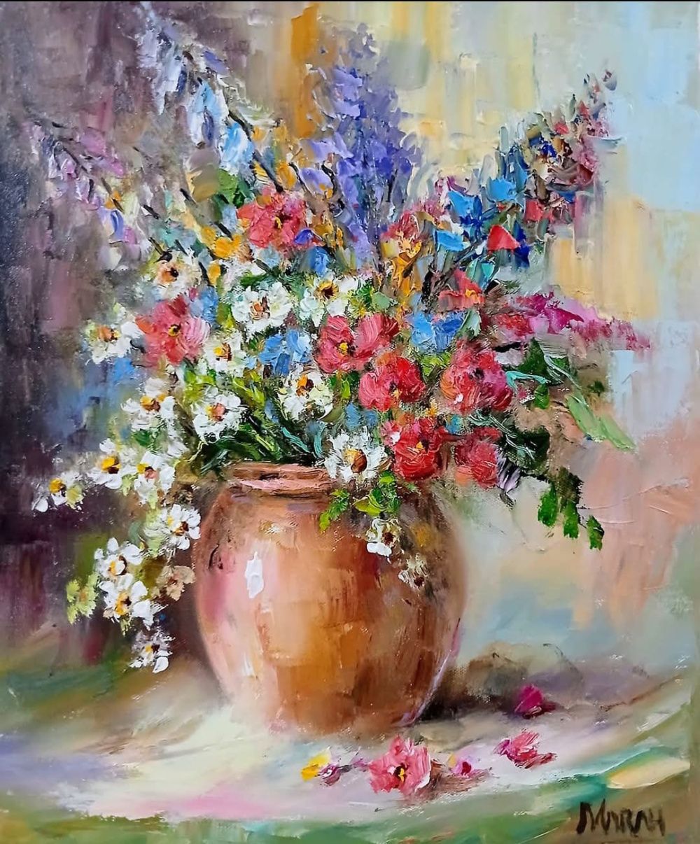 Quadro original "Essencias do Campo IV" — Florais, Óleo sobre tela, 24 x 30 cm, pintado à mão por Marah Silva