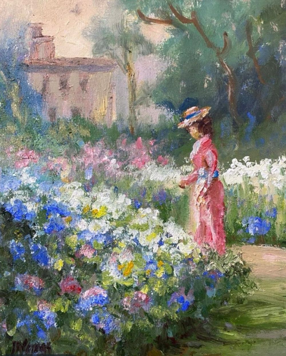 Quadro original "Serenidade no Vergel" — Impressionismo, Óleo sobre tela, 18 x 24 cm, pintado à mão por Marah Silva