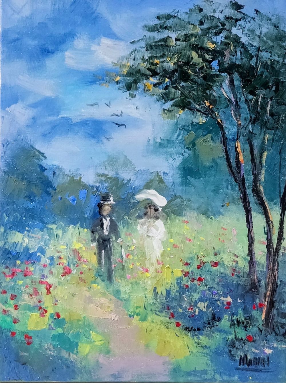 Quadro original "Um belo dia ensolarado" — Impressionismo, Óleo sobre tela, 30 x 40 cm, pintado à mão por Marah Silva