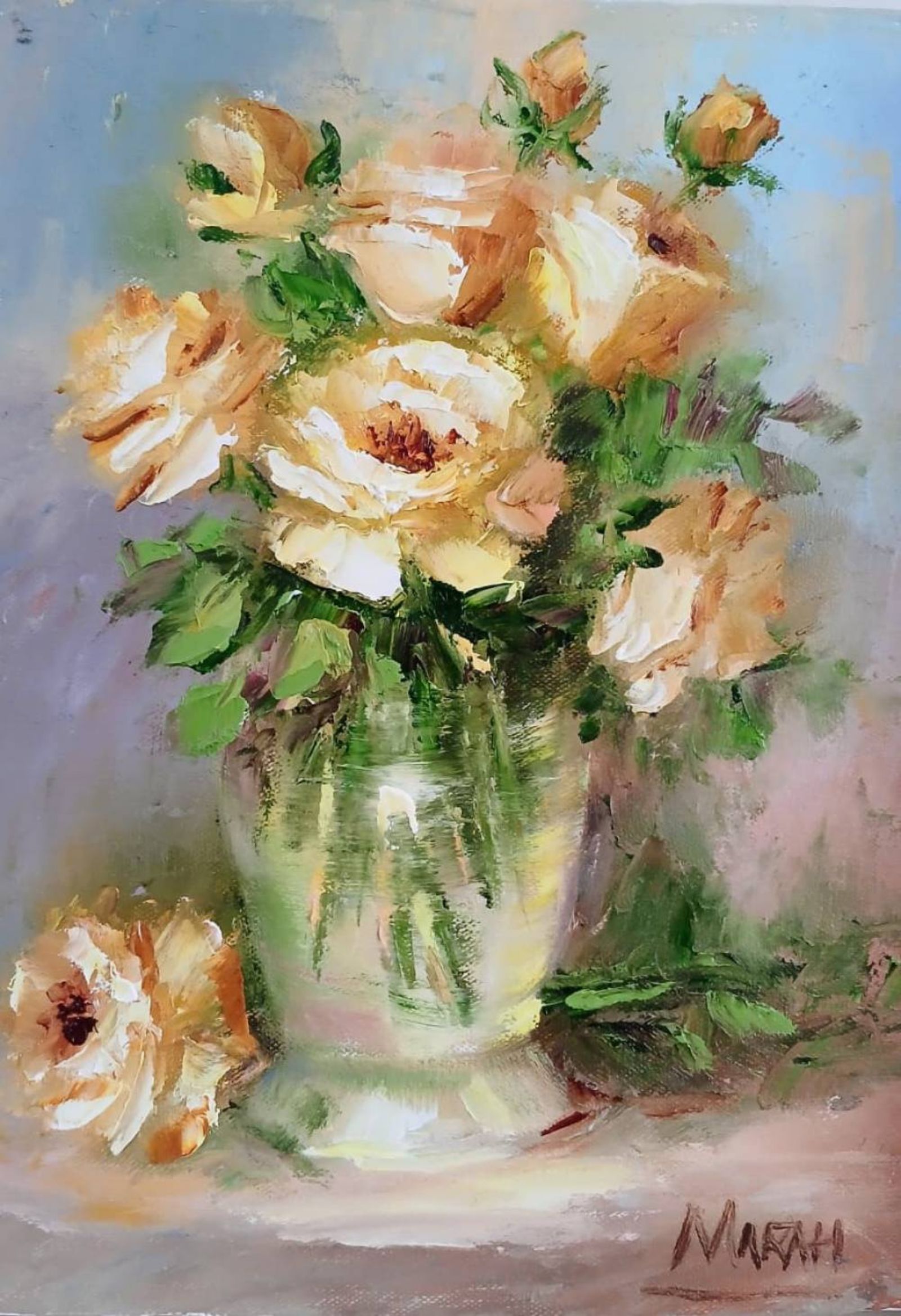 Quadro original "Delicadeza em Cristal" — Florais, 18 x 24 cm, pintado à mão por Marah Silva