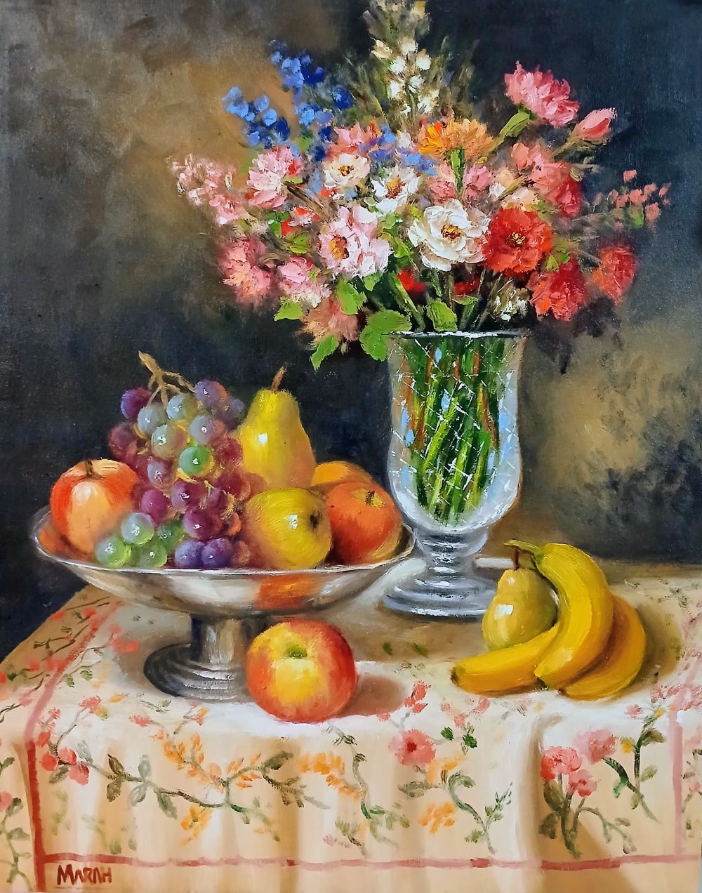 Quadro original "O Banquete Silencioso" — Natureza-Morta, Óleo sobre tela, 40 x 50 cm, pintado à mão por Marah Silva
