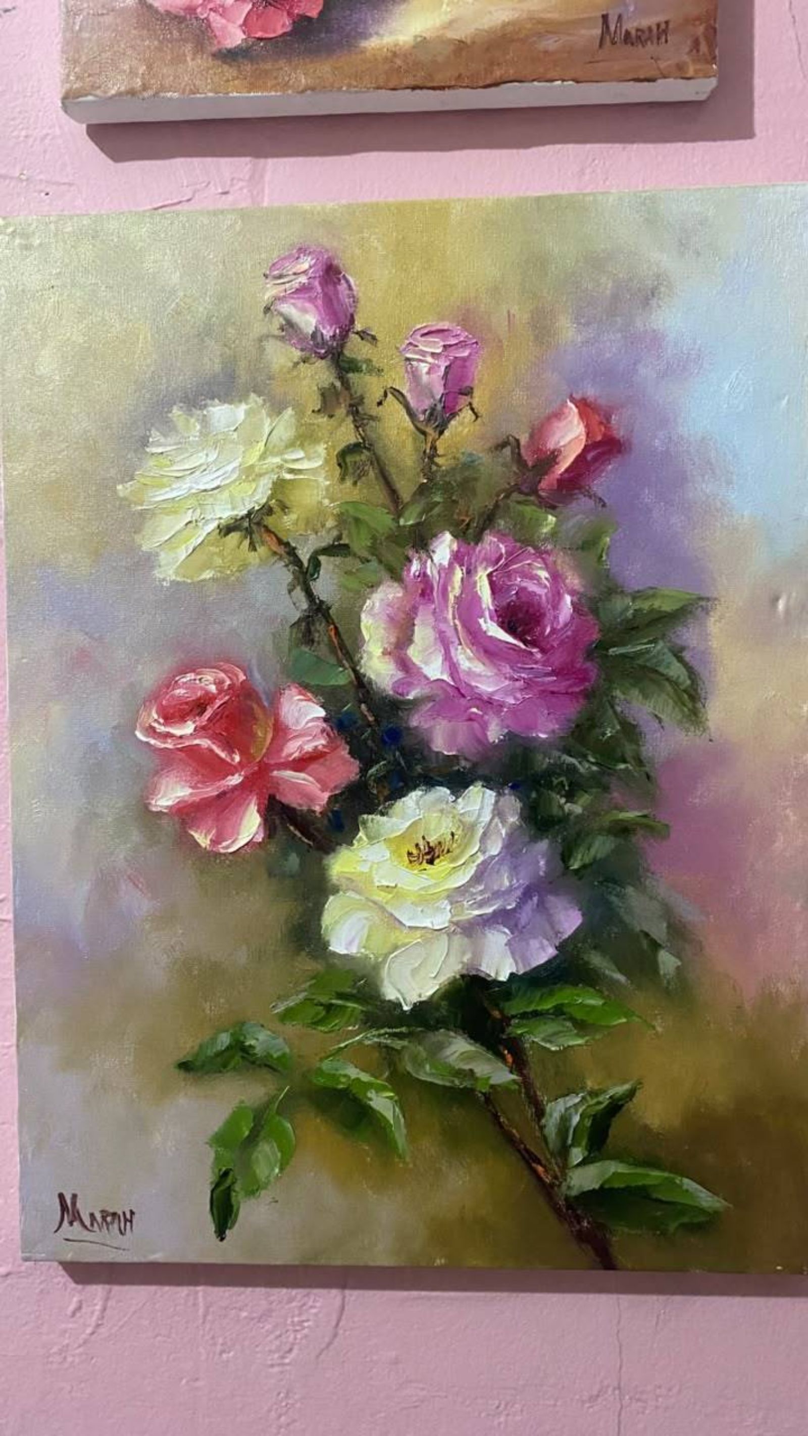 Quadro original "Rosa em Acervo" — Florais, 30 x 40 cm, pintado à mão por Marah Silva