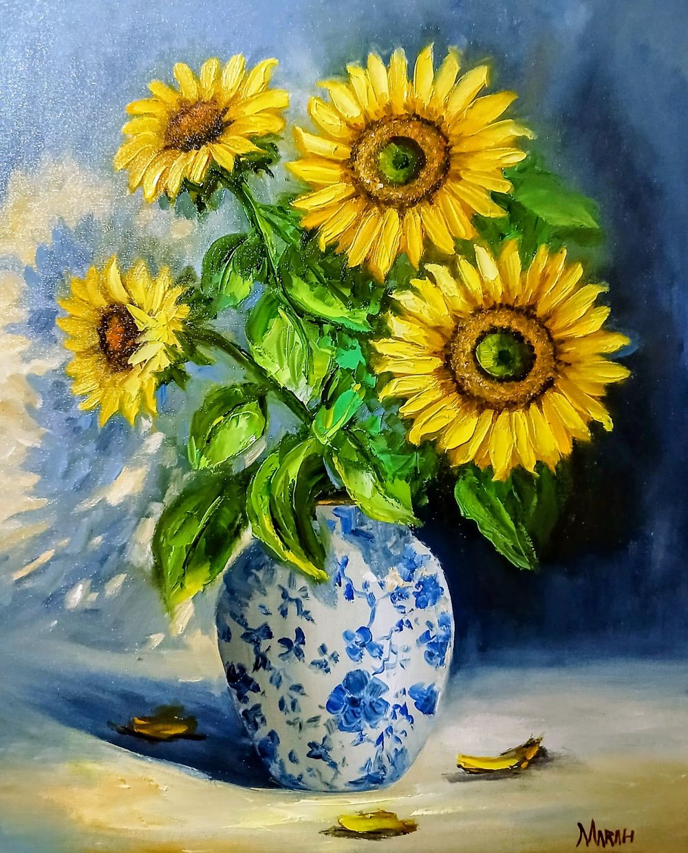 Quadro original "Brilho do Sol na Jarra" — Florais, Óleo sobre tela, 40 x 50 cm, pintado à mão por Marah Silva