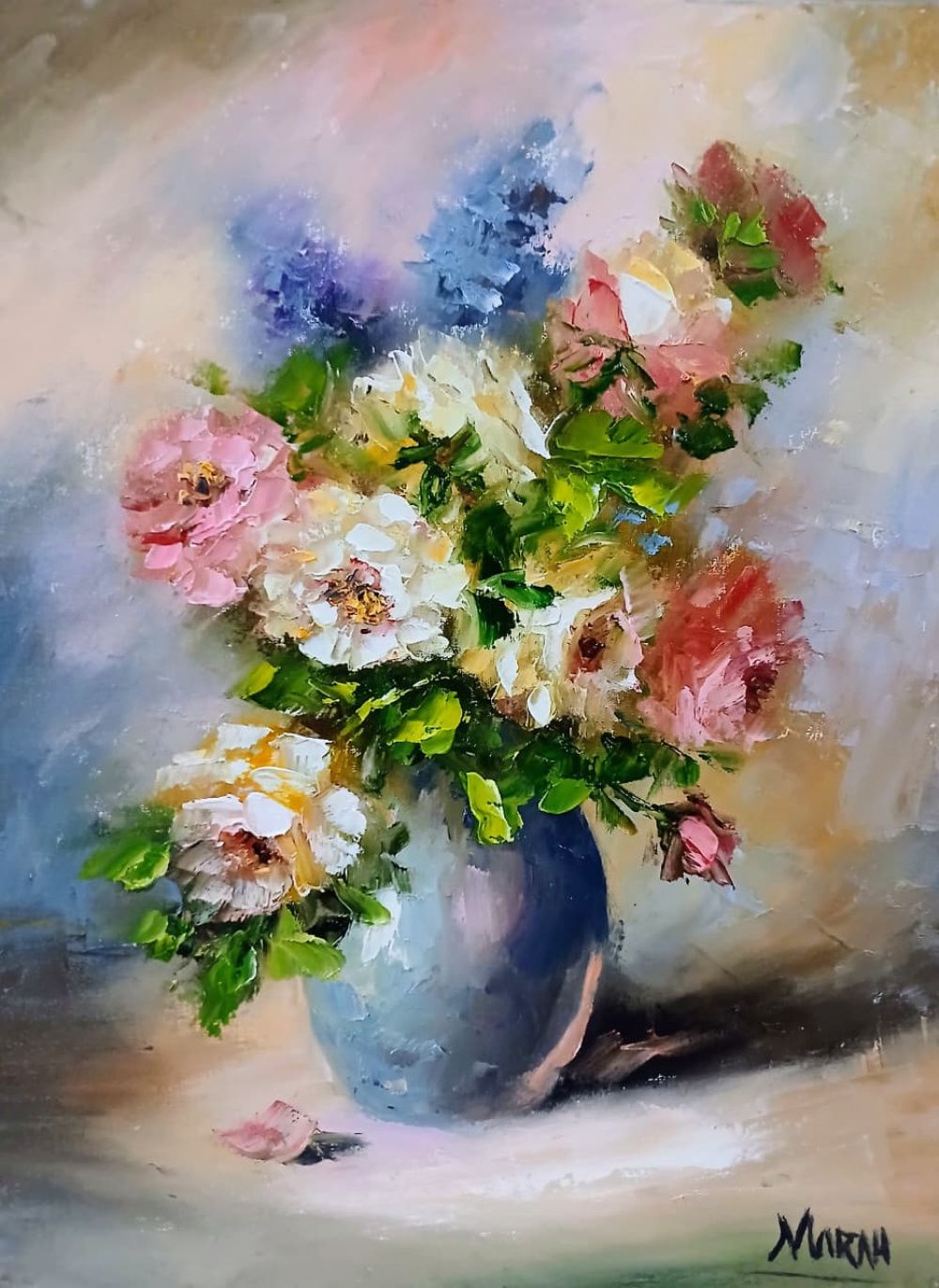 Quadro original "Encanto Suave" — Florais, Óleo sobre tela, 30 x 40 cm, pintado à mão por Marah Silva