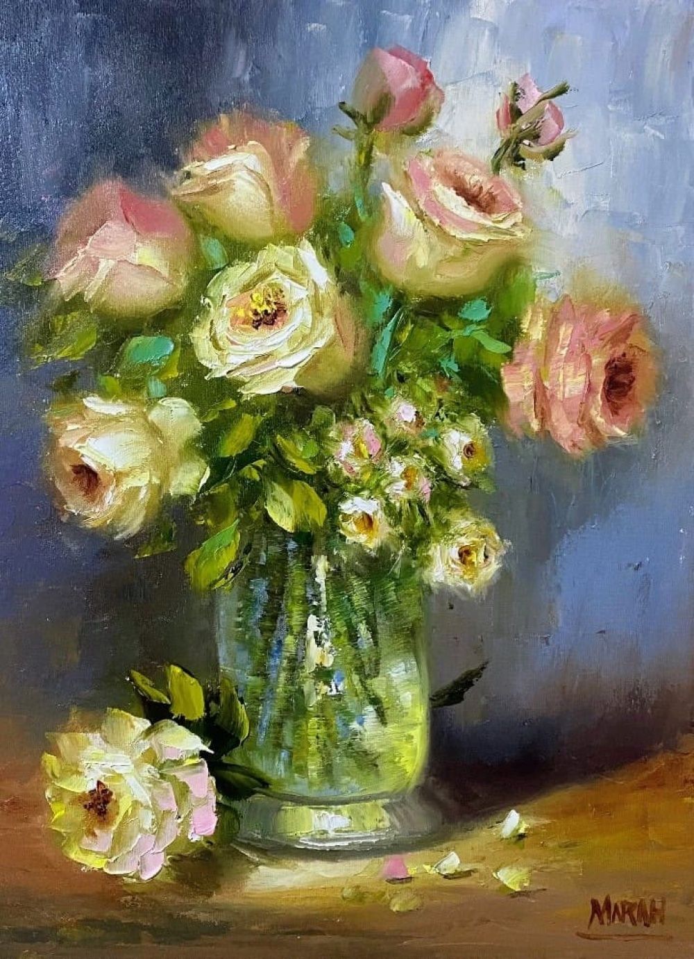 Quadro original "Rosas e Memória" — Florais, Óleo sobre tela, 30 x 40 cm, pintado à mão por Marah Silva