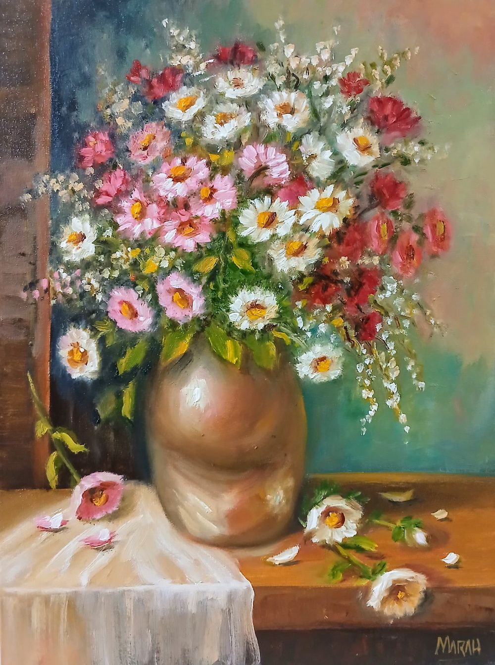 Quadro original "Jardim Rústico ao Entardecer" — Florais, Óleo sobre tela, 30 x 40 cm, pintado à mão por Marah Silva