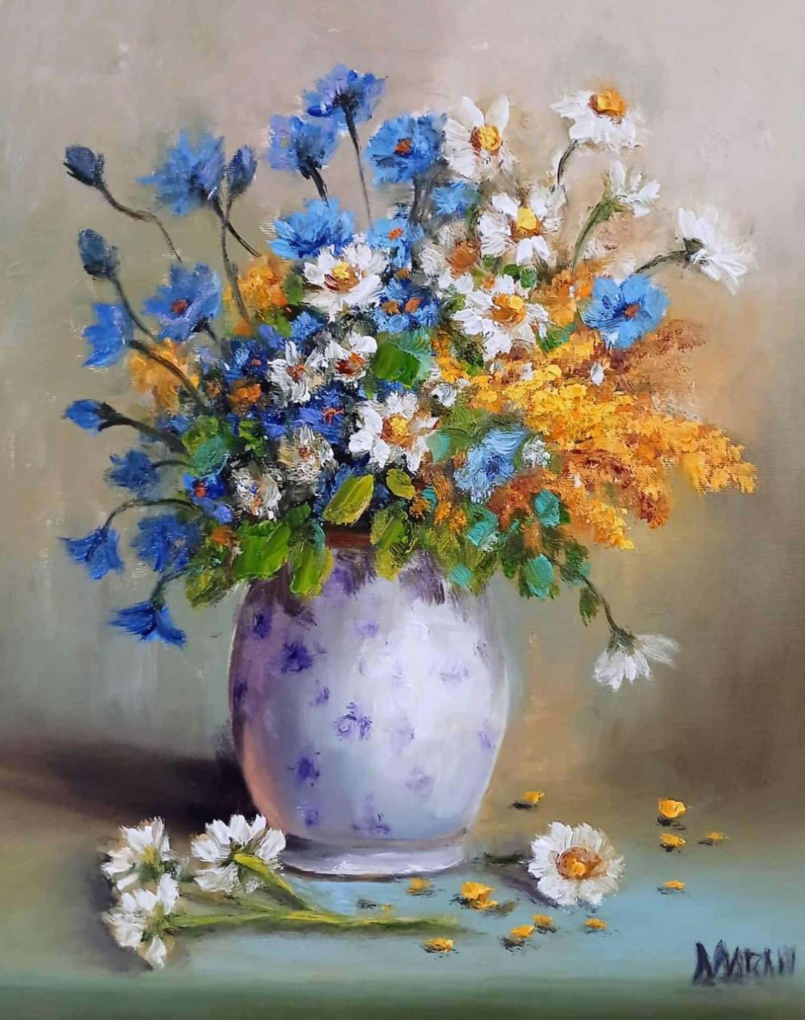 Quadro original "Brisa Azul do Campo" — Florais, 24 x 30 cm, pintado à mão por Marah Silva