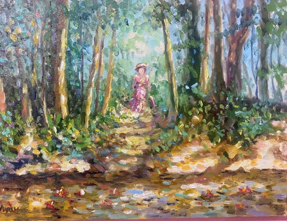 Quadro original "Vislumbre na Floresta" — Impressionismo, Óleo sobre tela, 40 x 30 cm, pintado à mão por Marah Silva