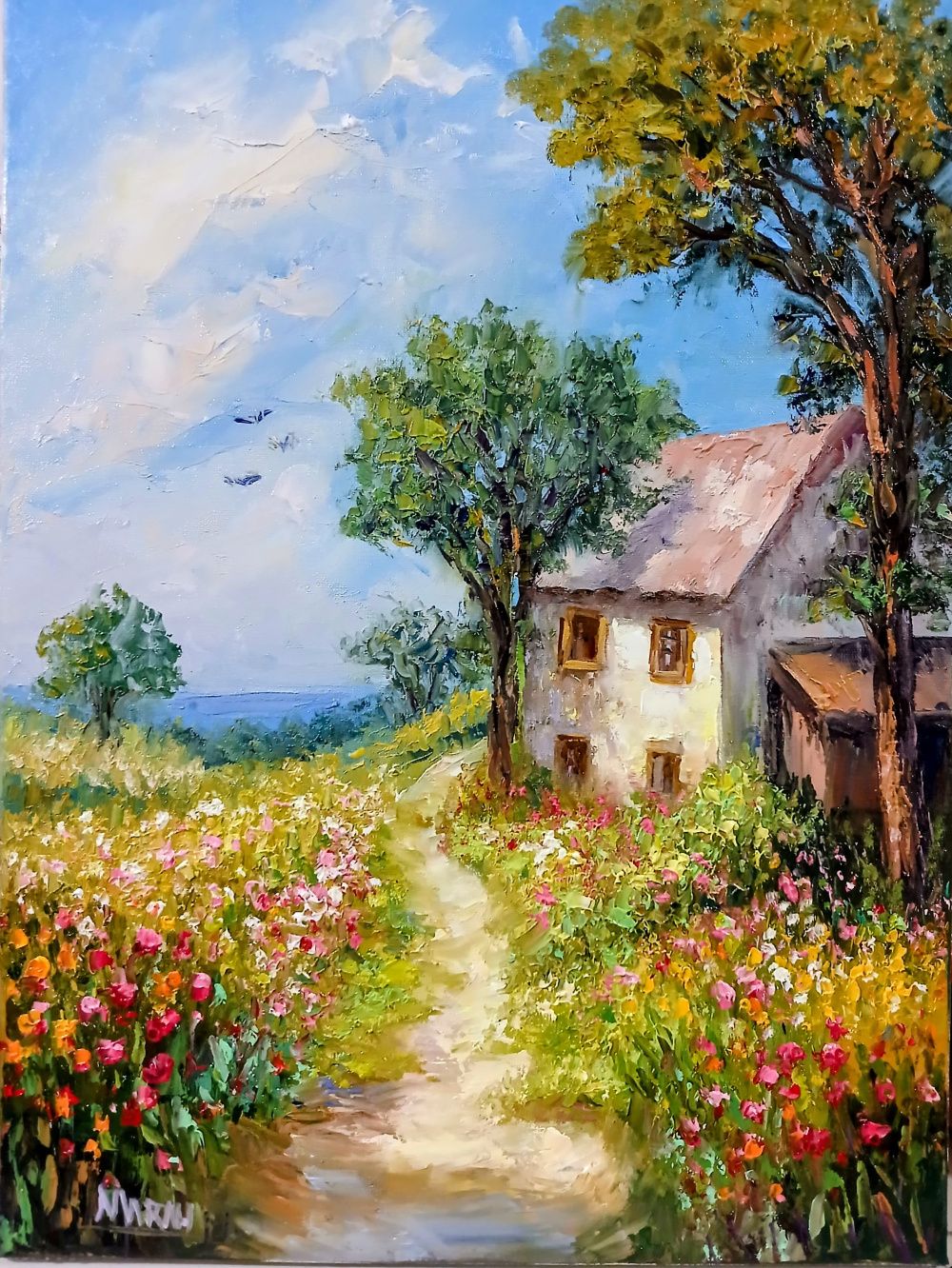 Quadro original "Caminho para o Campo" — Paisagens, Óleo sobre tela, 30 x 40 cm, pintado à mão por Marah Silva