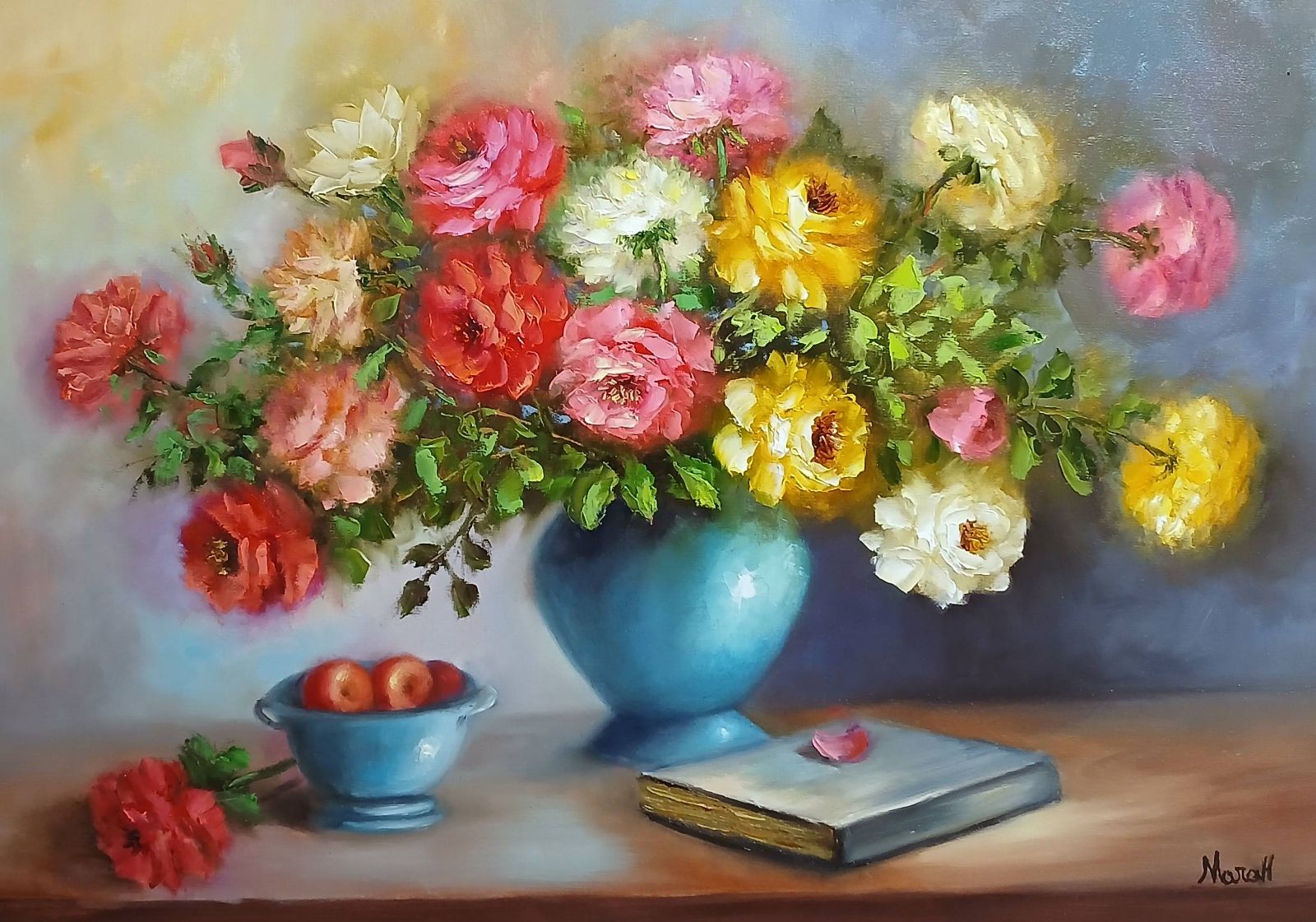 Quadro original "Jarra de Encantos" — Florais, Espatulado a óleo sobre tela, 50 x 70 cm, pintado à mão por Marah Silva