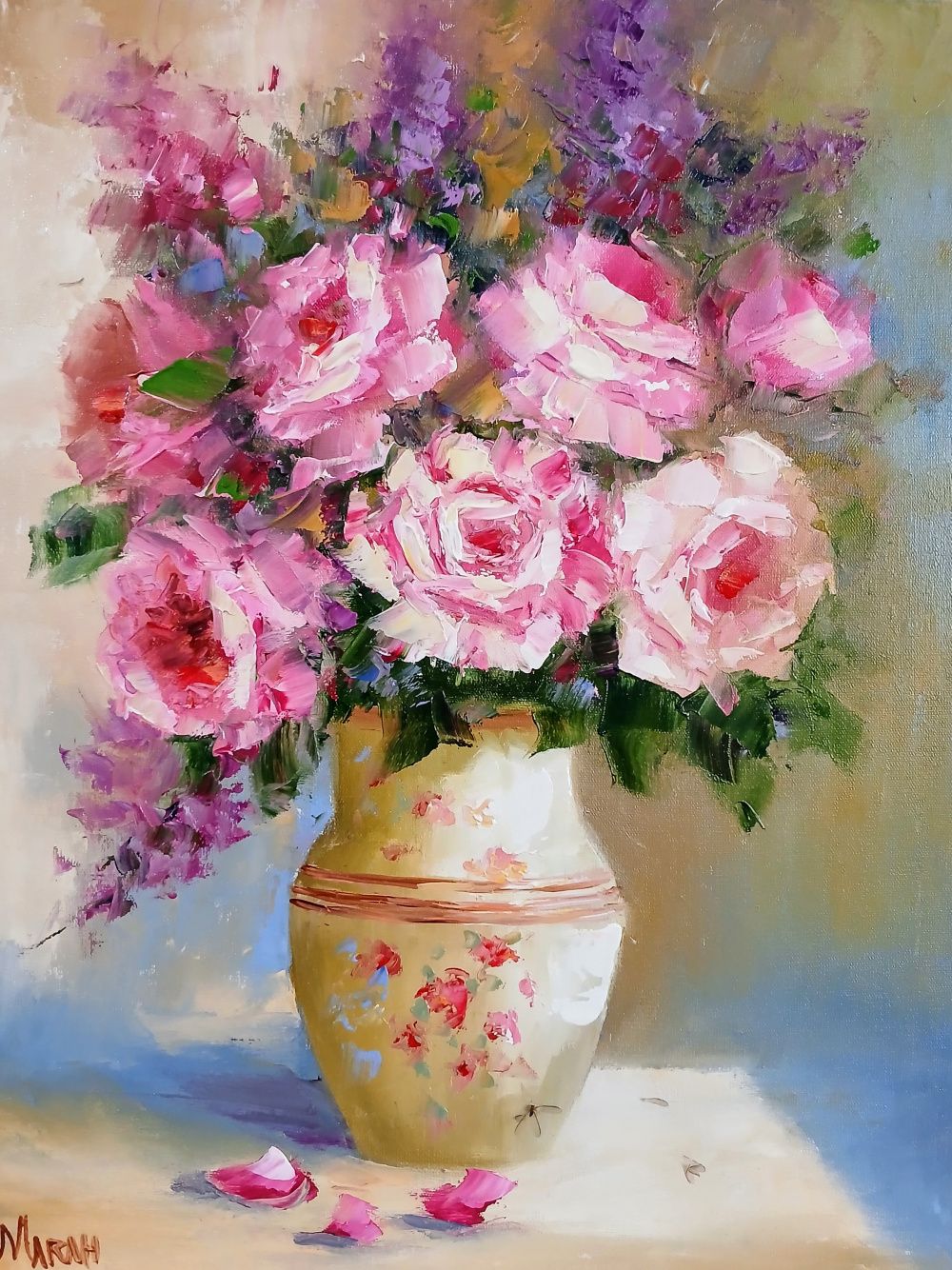 Quadro original "Flores da Serenidade" — Florais, Óleo sobre tela, 30 x 40 cm, pintado à mão por Marah Silva