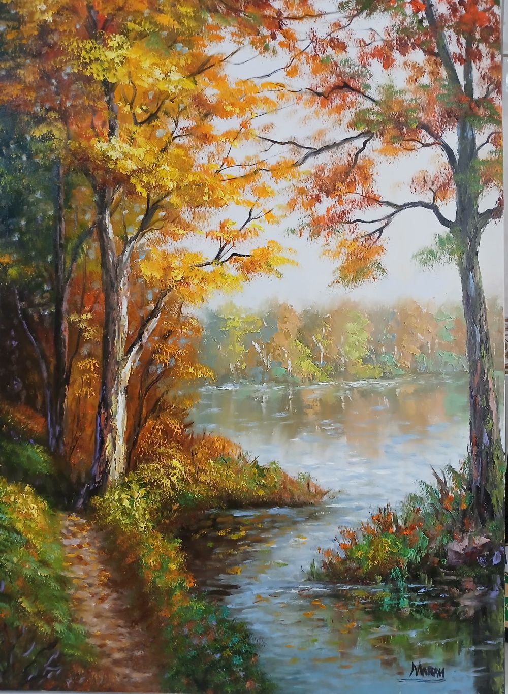 Quadro original "Trilha Dourada" — Paisagens, Óleo sobre tela, 50 x 70 cm, pintado à mão por Marah Silva