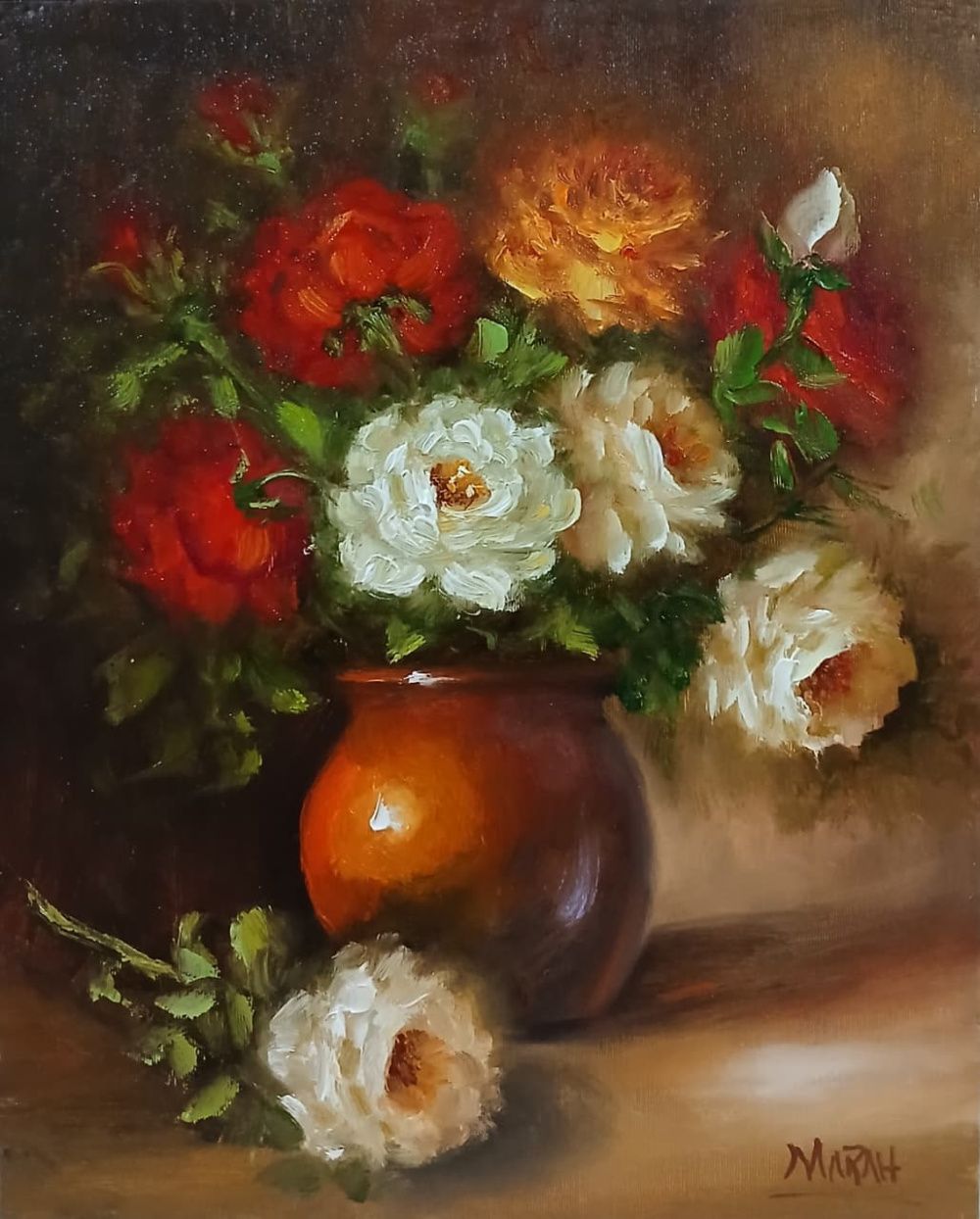 Quadro original "Jardim Antigo" — Florais, Óleo sobre tela, 24 x 30 cm, pintado à mão por Marah Silva