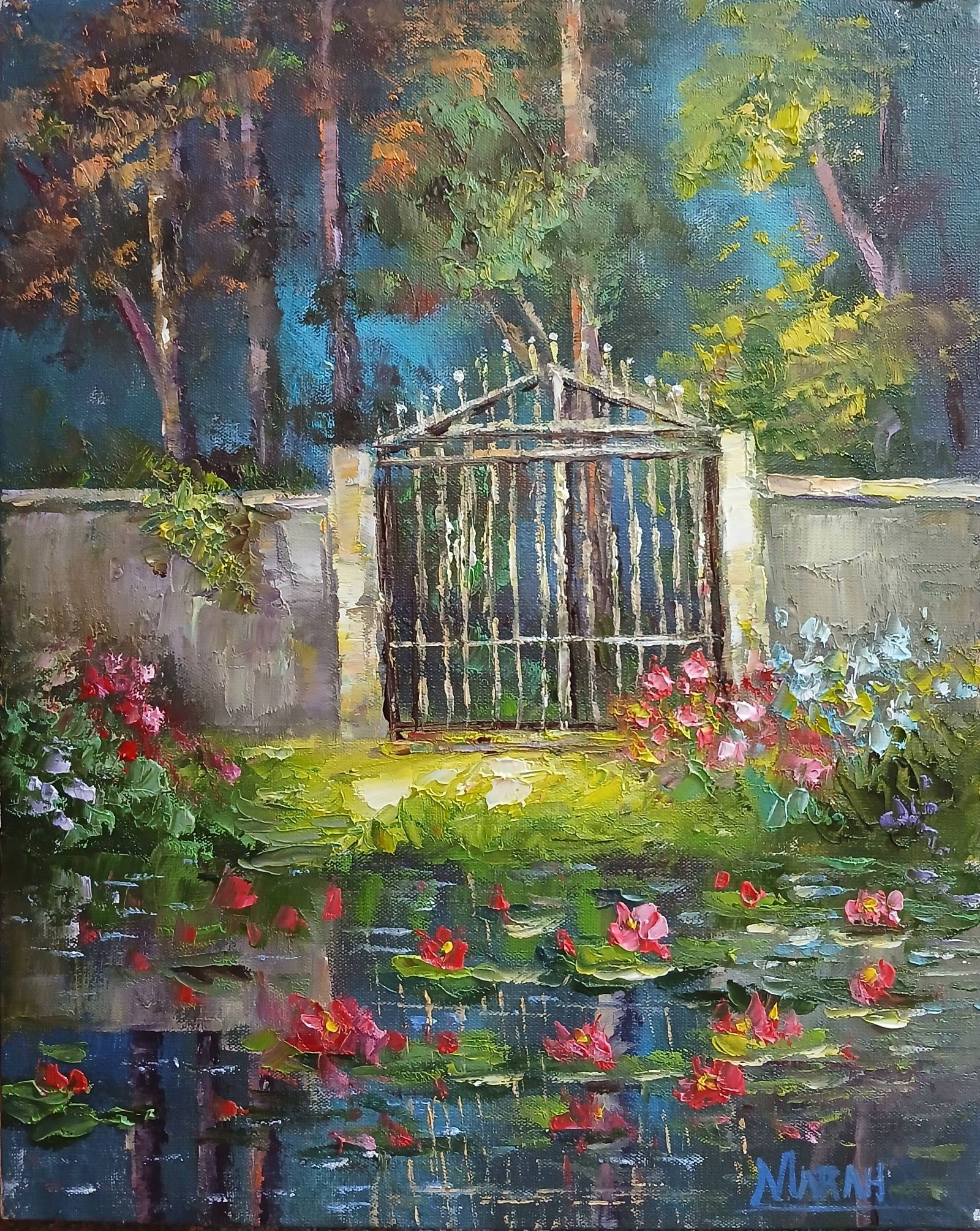 Quadro original "Segredo no Lago Encantado" — Impressionismo, A óleo sobre tela, 24 x 30 cm, pintado à mão por Marah Silva