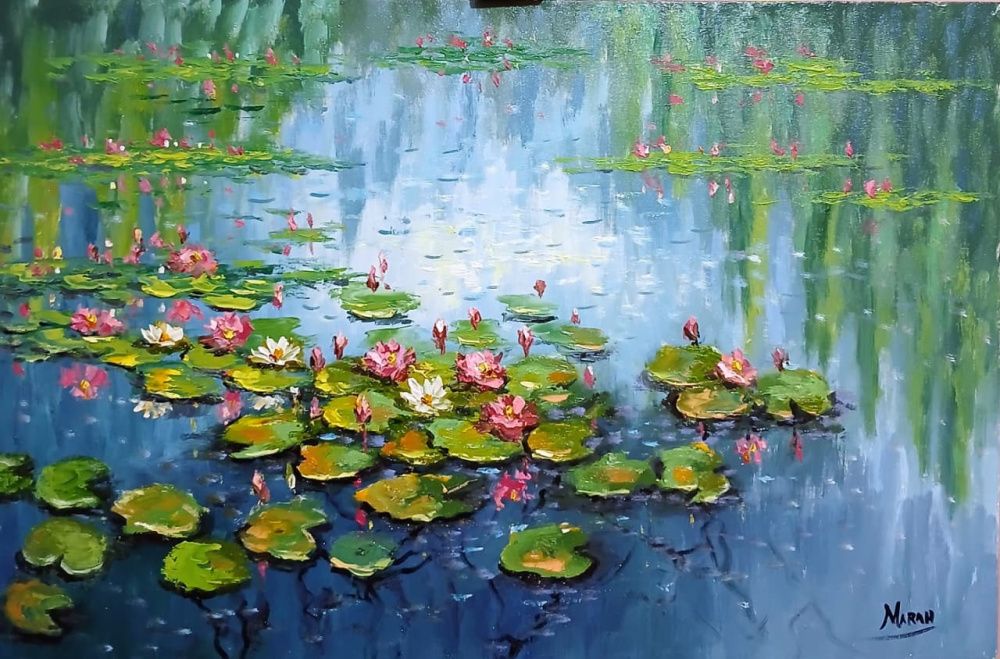 Quadro original "Reflexos do Jardim" — Paisagens, Óleo sobre tela, 60 x 40 cm, pintado à mão por Marah Silva