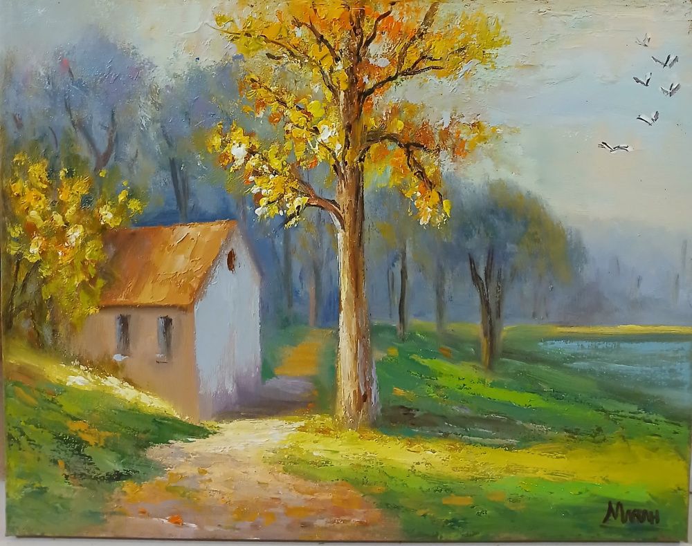 Quadro original "Outono Sereno" — Paisagens, Óleo sobre tela, 30 x 24 cm, pintado à mão por Marah Silva