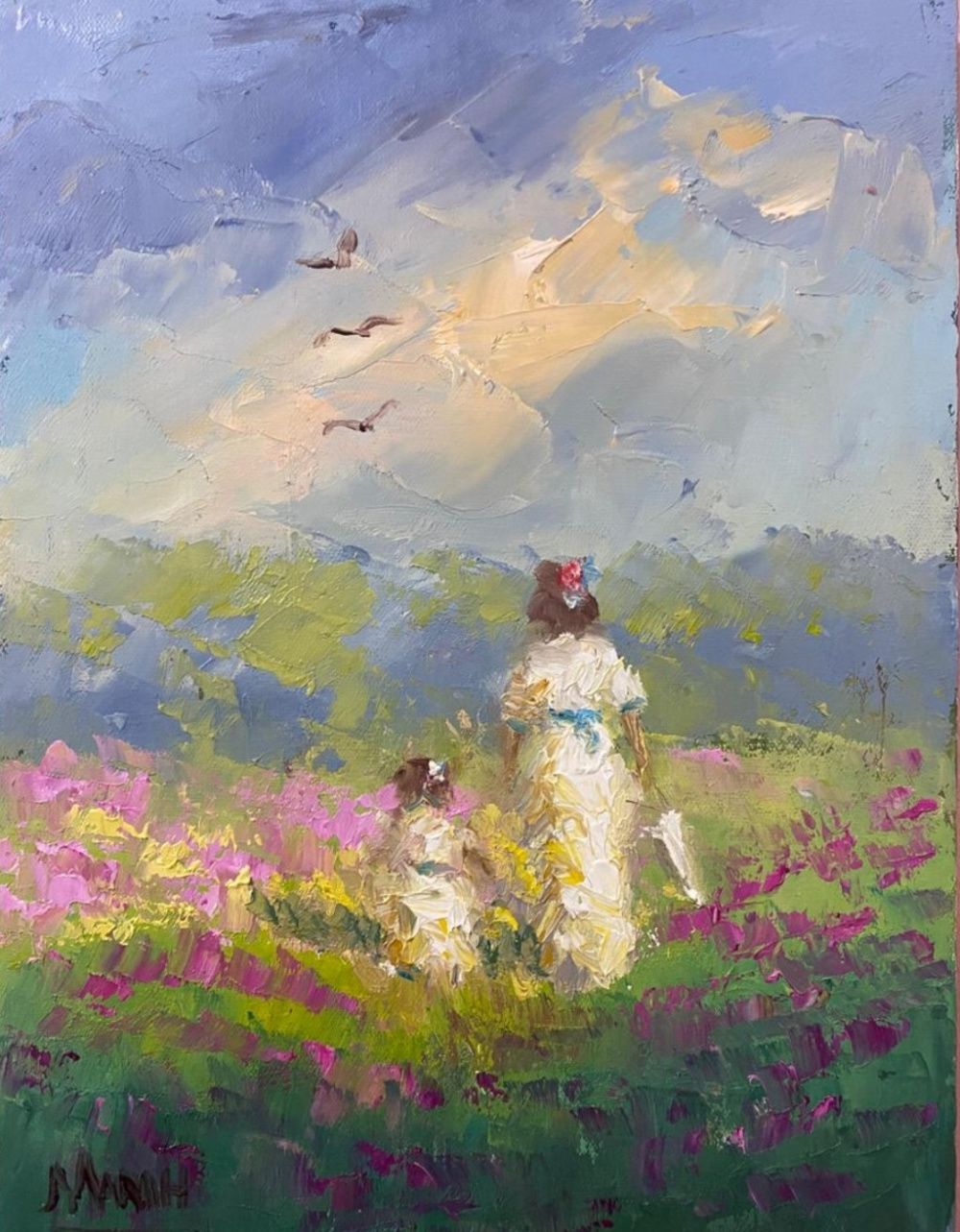 Quadro original "Sonho de Verão" — Impressionismo, Óleo sobre tela, 18 x 24 cm, pintado à mão por Marah Silva