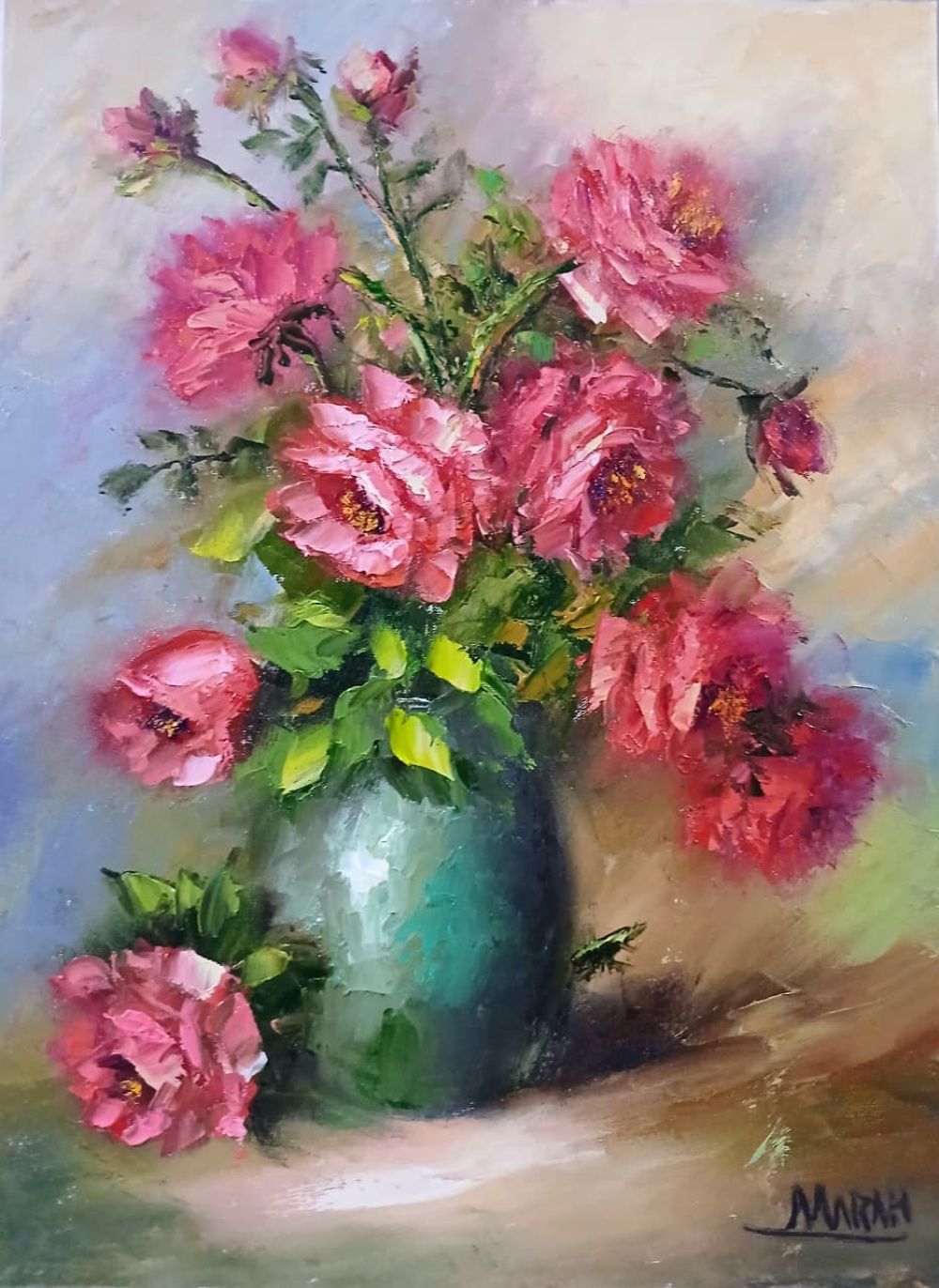 Quadro original "Rosas em Reverência" — Florais, Óleo sobre tela, 30 x 40 cm, pintado à mão por Marah Silva