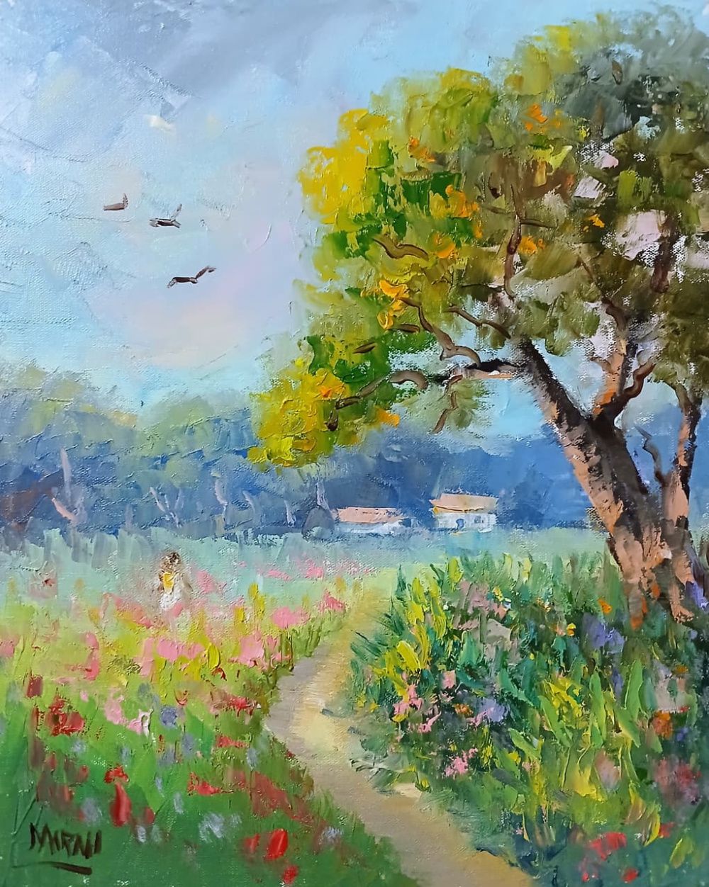 Quadro original "Leveza da Manhã" — Impressionismo, Óleo sobre tela, 24 x 30 cm, pintado à mão por Marah Silva