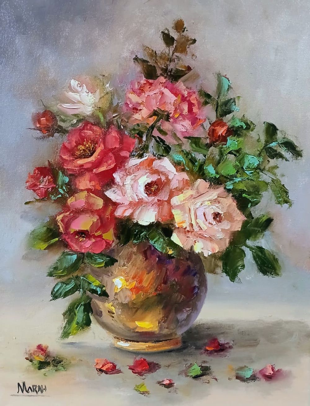 Quadro original "Elegância Matinal" — Florais, Óleo sobre tela, 30 x 40 cm, pintado à mão por Marah Silva