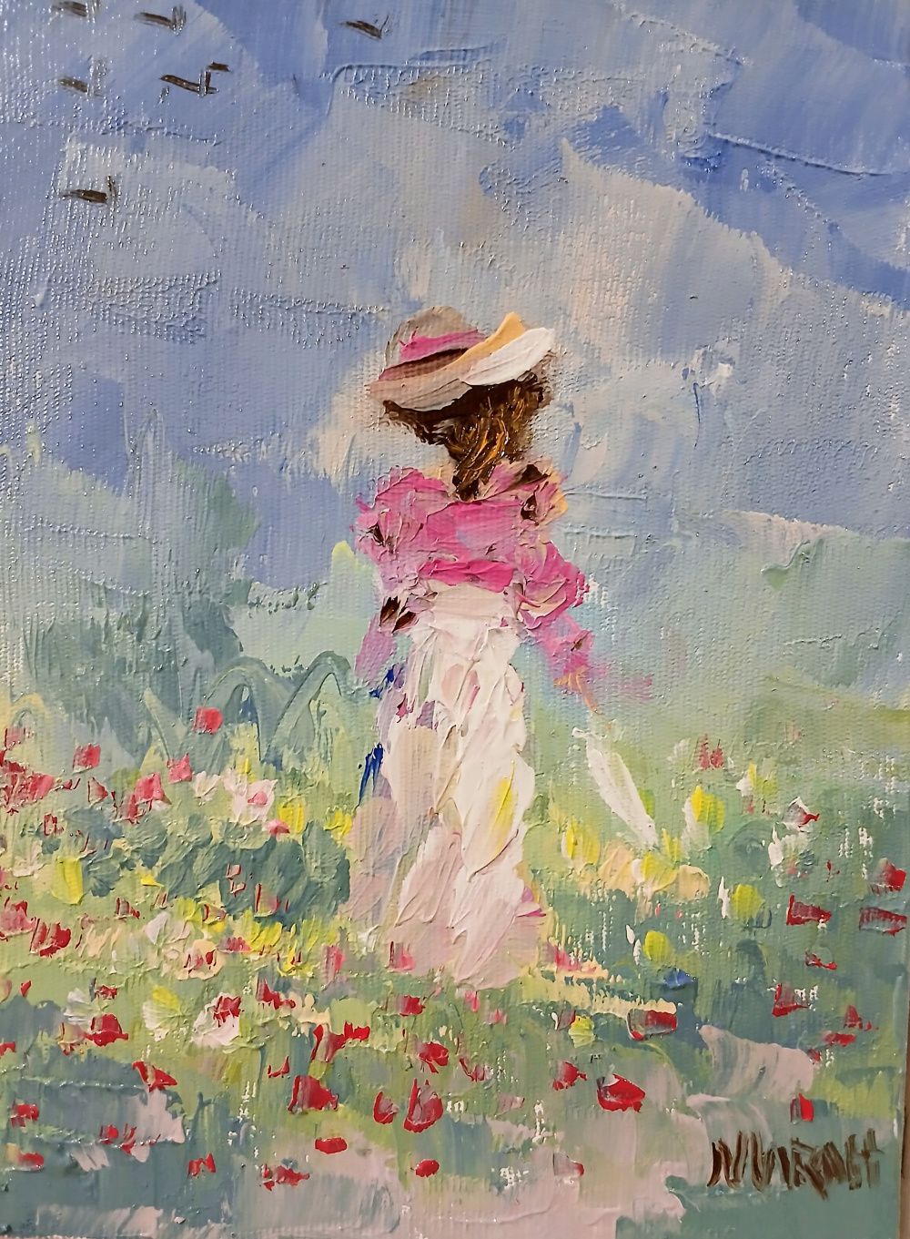Quadro original "Passeio matinal II" — Impressionismo, Óleo sobre tela, 16 x 22 cm, pintado à mão por Marah Silva
