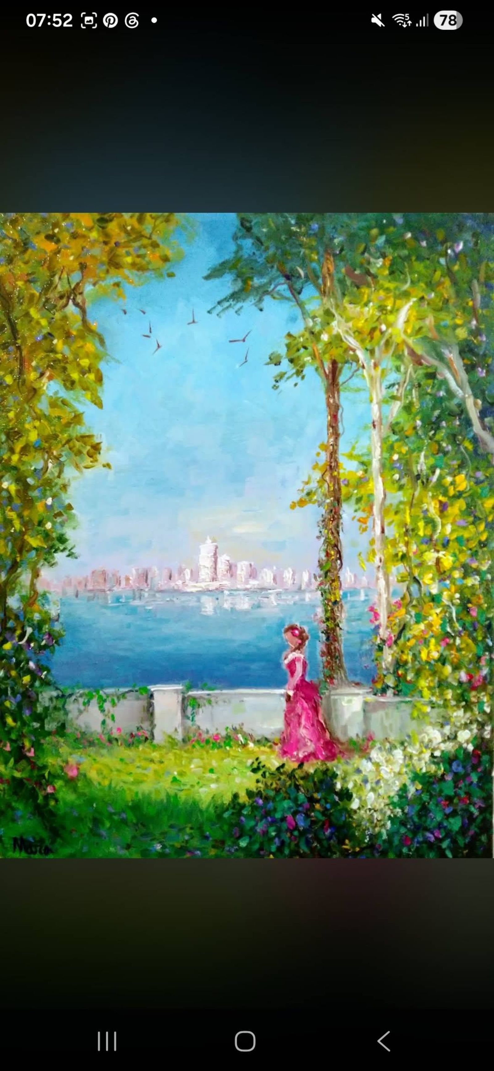 Quadro original "Jardim à Beira da Cidade" — Impressionismo, Técnica espatulada a óleo sobre tela, 30 x 40 cm, pintado à mão por Marah Silva