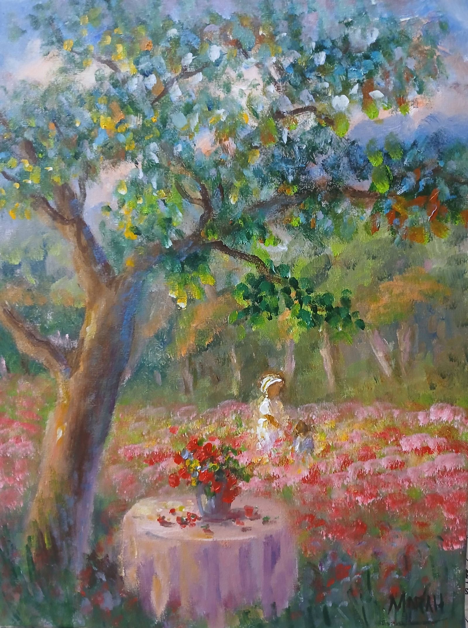 Quadro original "Cores de Verão no Jardim" — Impressionismo, A óleo sobre tela, 30 x 40 cm, pintado à mão por Marah Silva