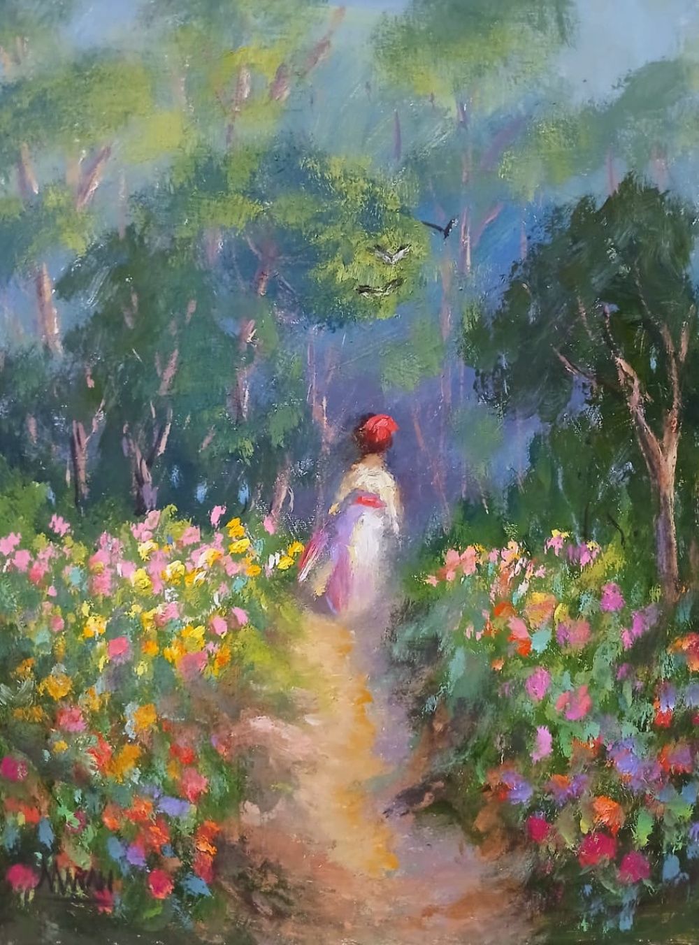Quadro original "Jardim do Silêncio" — Impressionismo, Óleo sobre tela, 30 x 40 cm, pintado à mão por Marah Silva