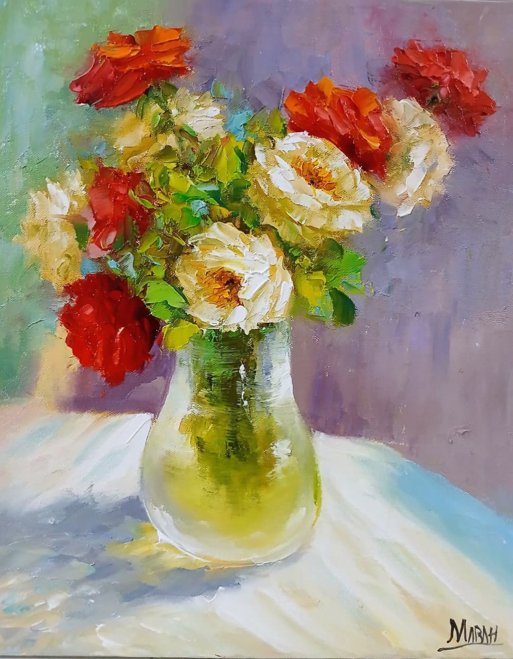 Quadro original "Transparência em Rosas" — Florais, Óleo sobre tela, 24 x 30 cm, pintado à mão por Marah Silva