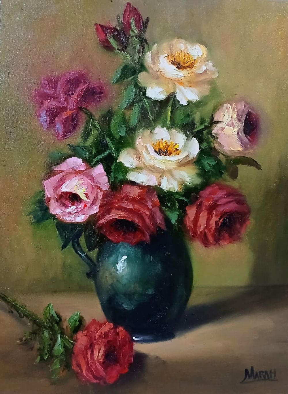 Quadro original "Flores em Harmonia" — Florais, Óleo sobre tela, 30 x 40 cm, pintado à mão por Marah Silva