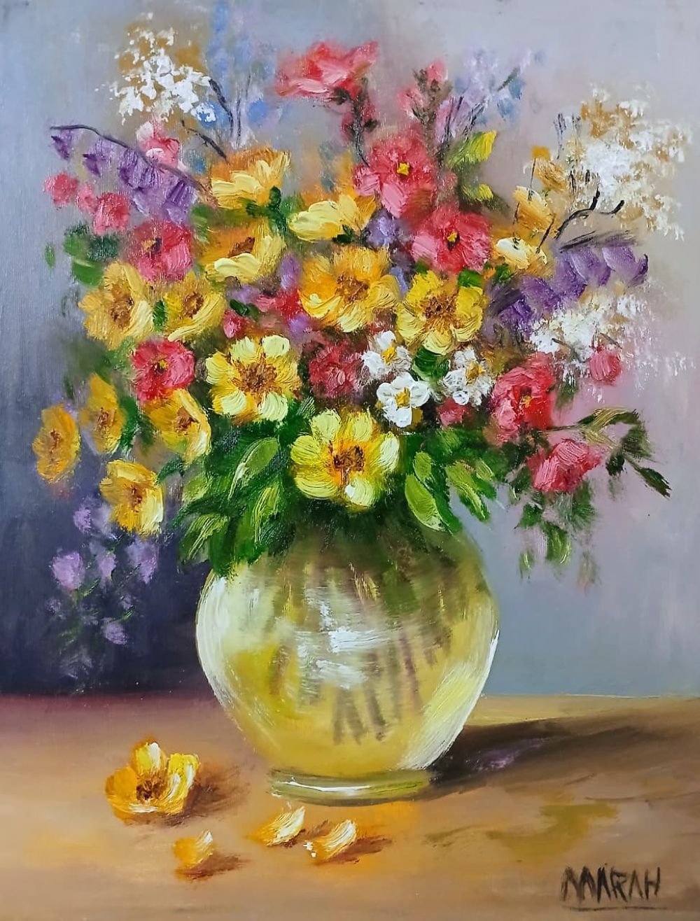 Quadro original "Essencias do Campo I" — Florais, Óleo sobre tela, 24 x 30 cm, pintado à mão por Marah Silva