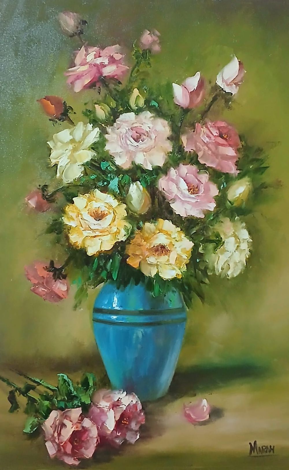 Quadro original "Valsa de Rosas" — Florais, Óleo sobre tela, 40 x 60 cm, pintado à mão por Marah Silva