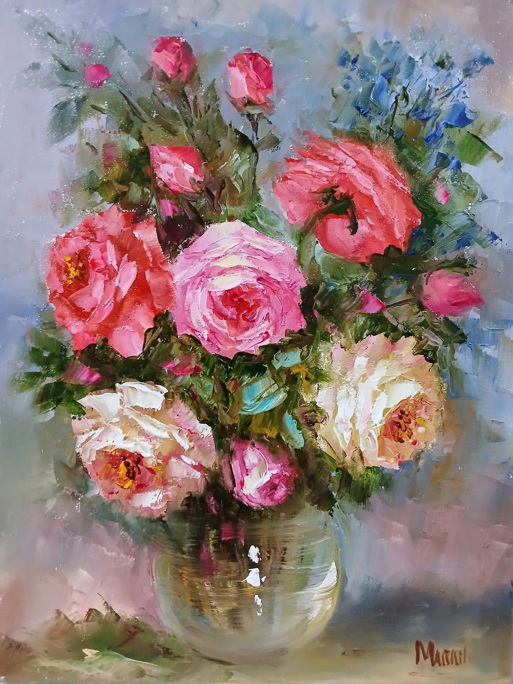 Quadro original "Flores do Amanhecer" — Florais, Óleo sobre tela, 30 x 40 cm, pintado à mão por Marah Silva