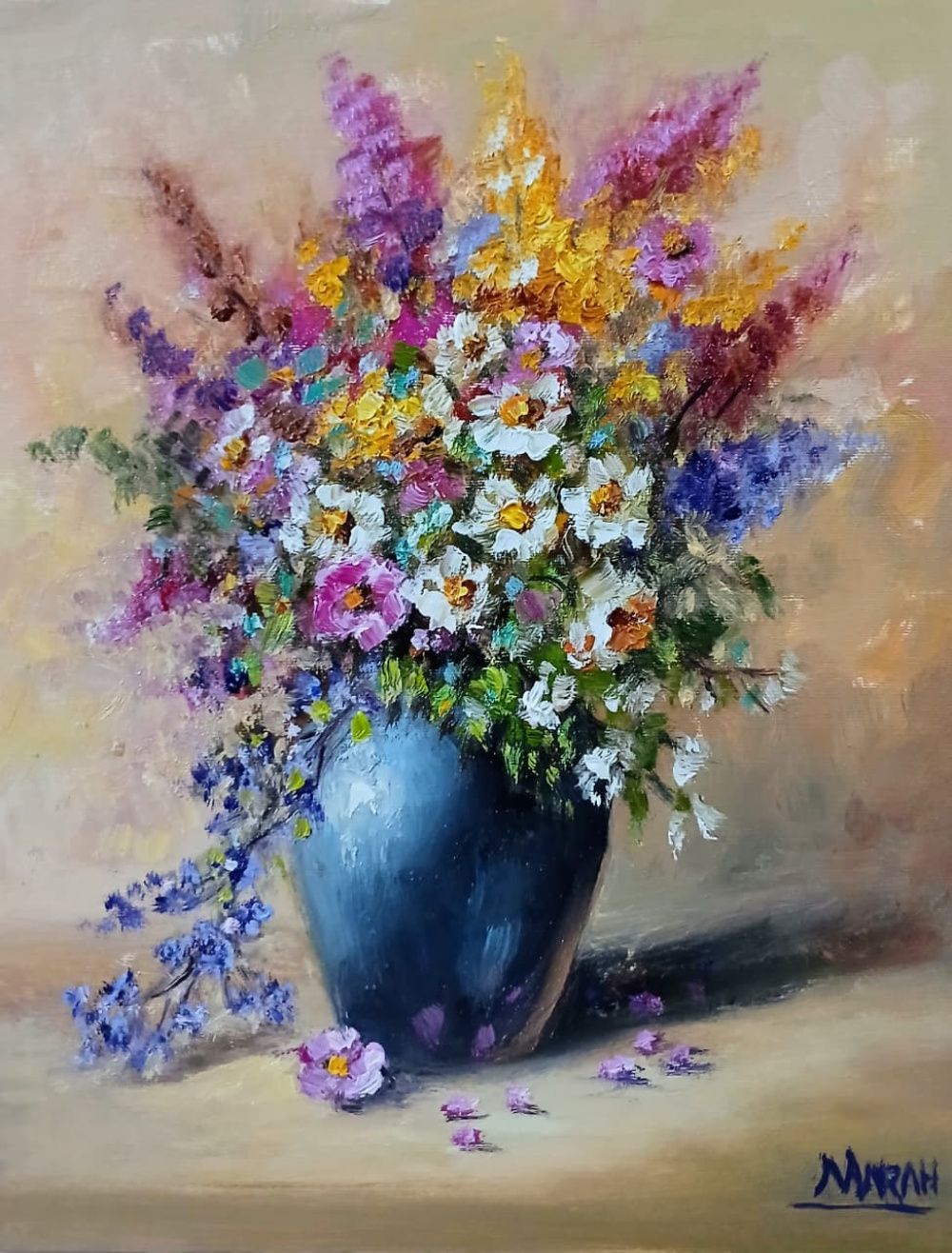 Quadro original "Sinfonia de Luz e Flores" — Florais, Óleo sobre tela, 24 x 30 cm, pintado à mão por Marah Silva