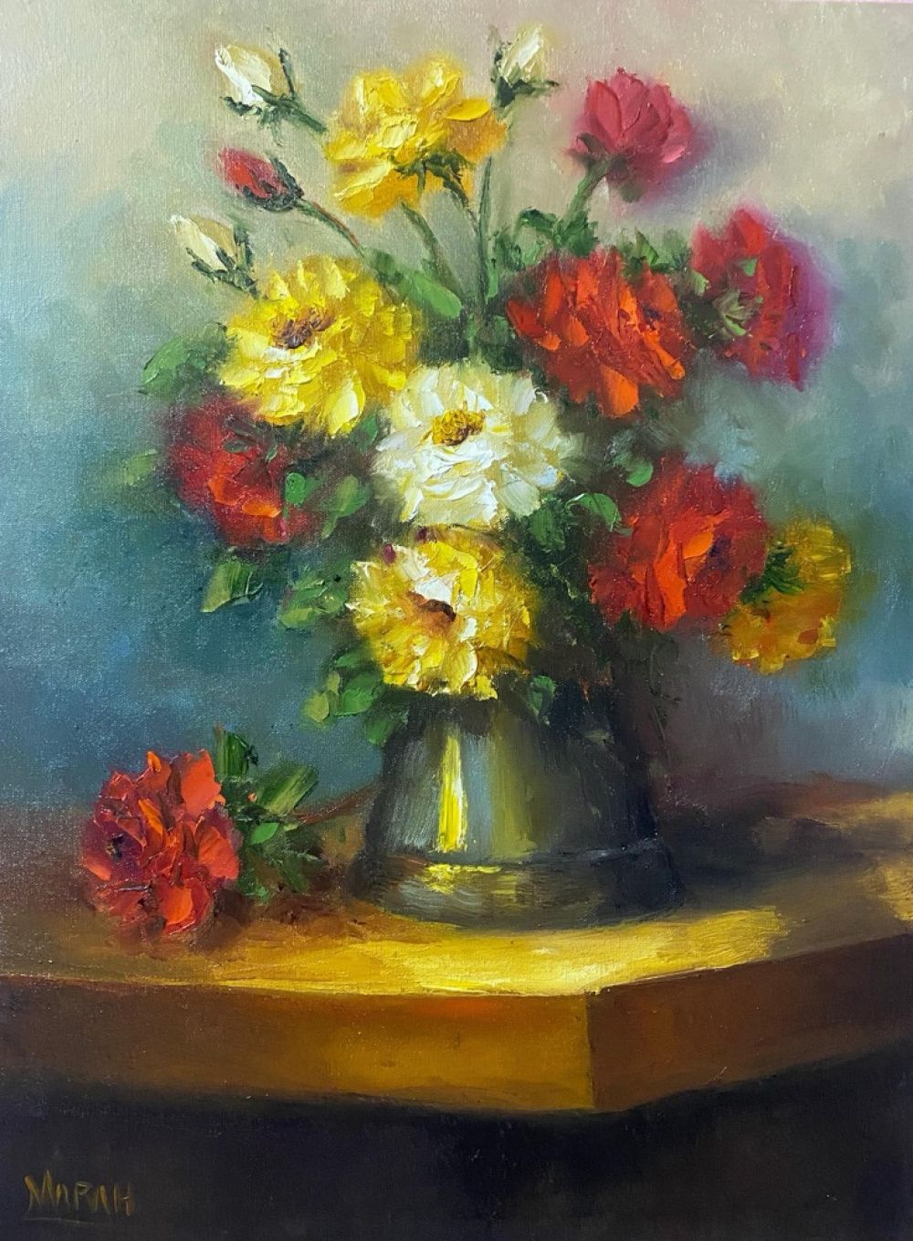 Quadro original "O Canto das Rosas" — Florais, Óleo sobre tela, 30 x 40 cm, pintado à mão por Marah Silva