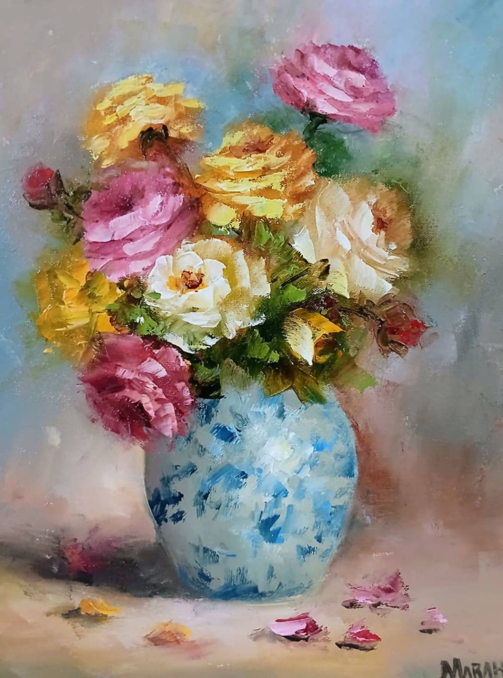 Quadro original "Flores ao entardecer" — Florais, 24 x 30 cm, pintado à mão por Marah Silva