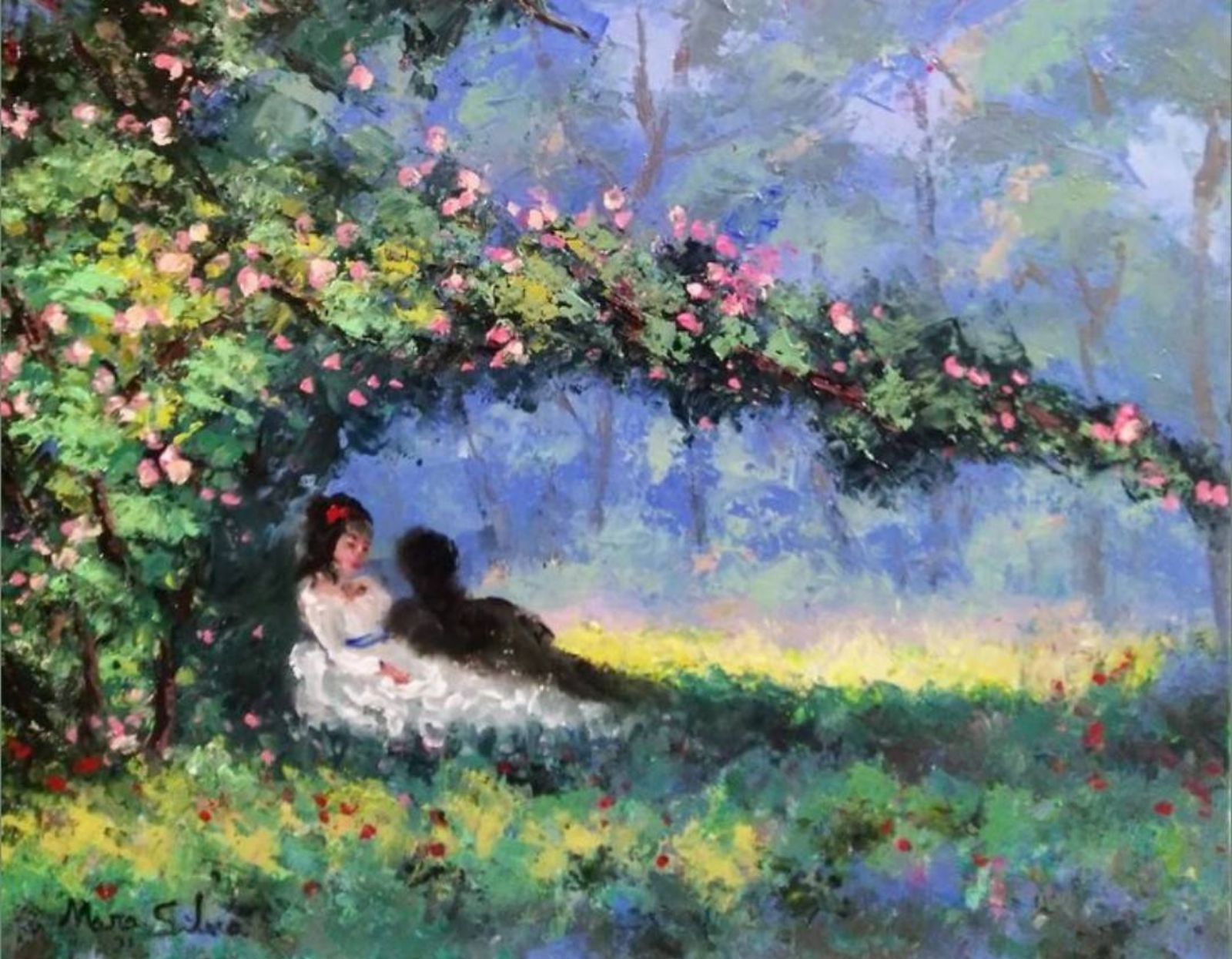 Quadro original "Cores de Um Jardim Secreto" — Impressionismo, Óleo sobre tela, 40 x 50 cm, pintado à mão por Marah Silva