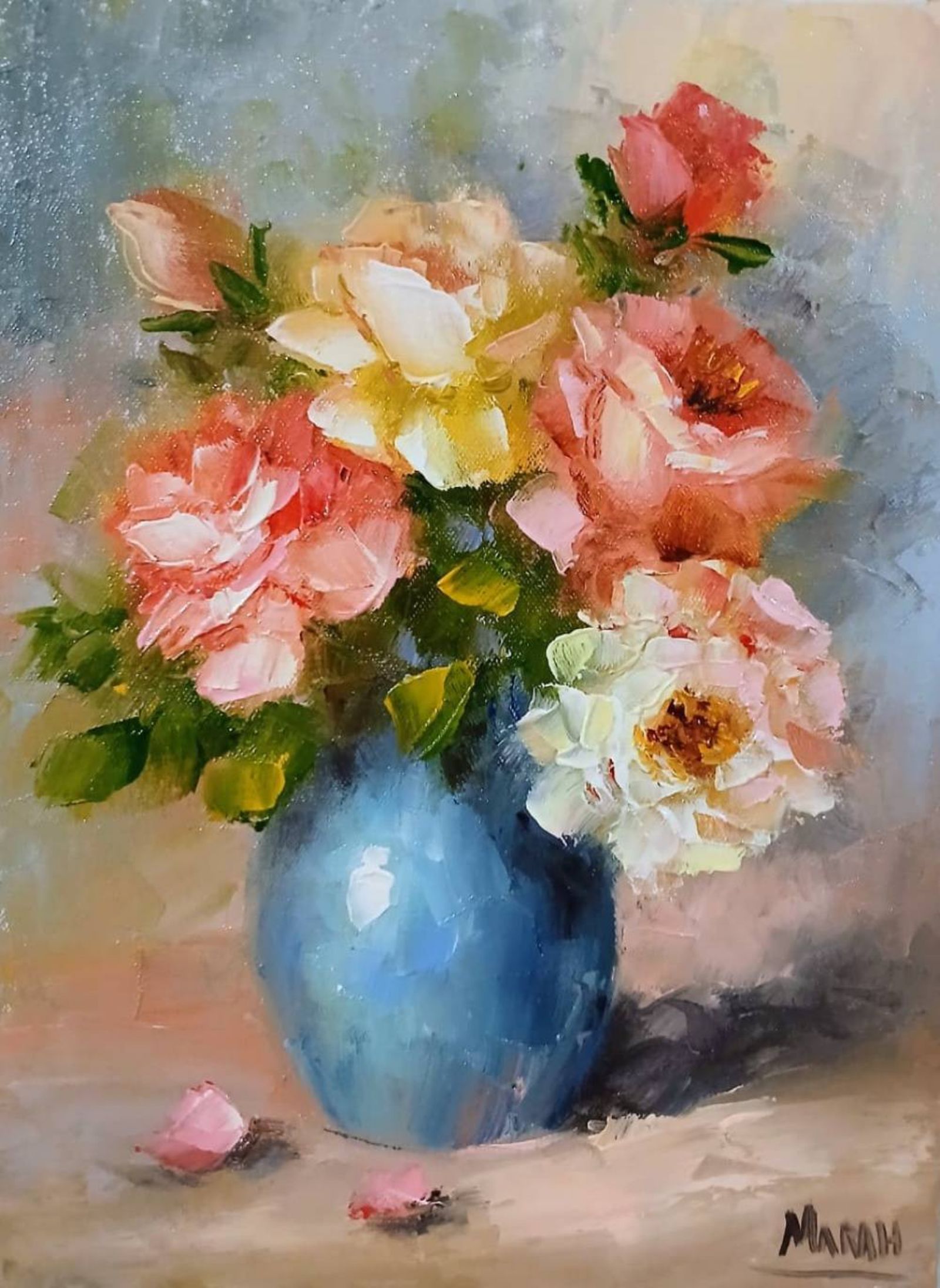 Quadro original "Suavidade Primaveril" — Florais, 18 x 24 cm, pintado à mão por Marah Silva