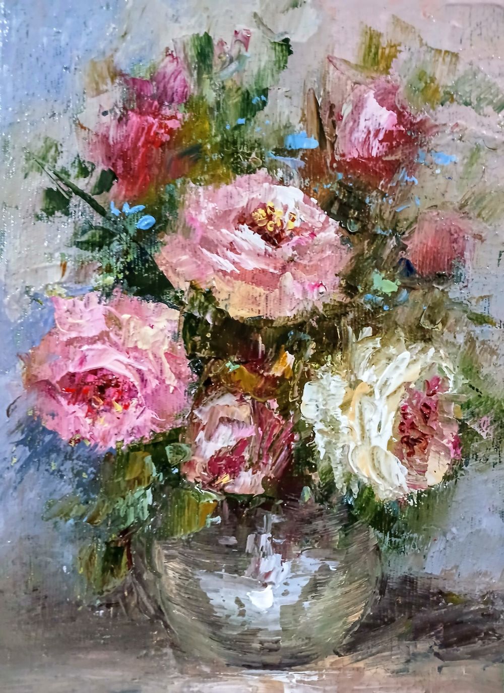 Quadro original "Jardim em Pinceladas" — Florais, Óleo sobre tela, 16 x 22 cm, pintado à mão por Marah Silva
