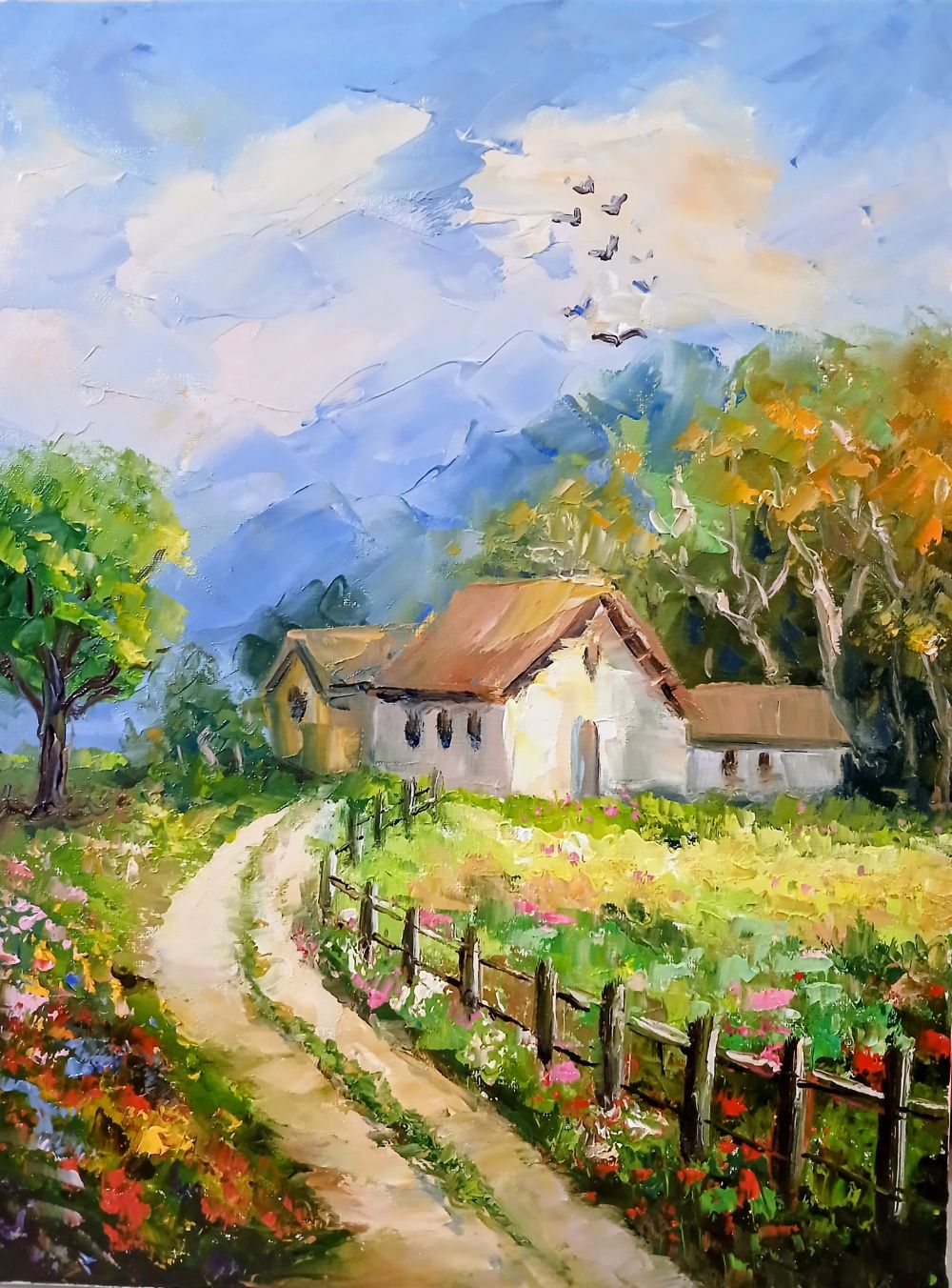 Quadro original "Estrada da Primavera" — Paisagens, Óleo sobre tela, 30 x 40 cm, pintado à mão por Marah Silva