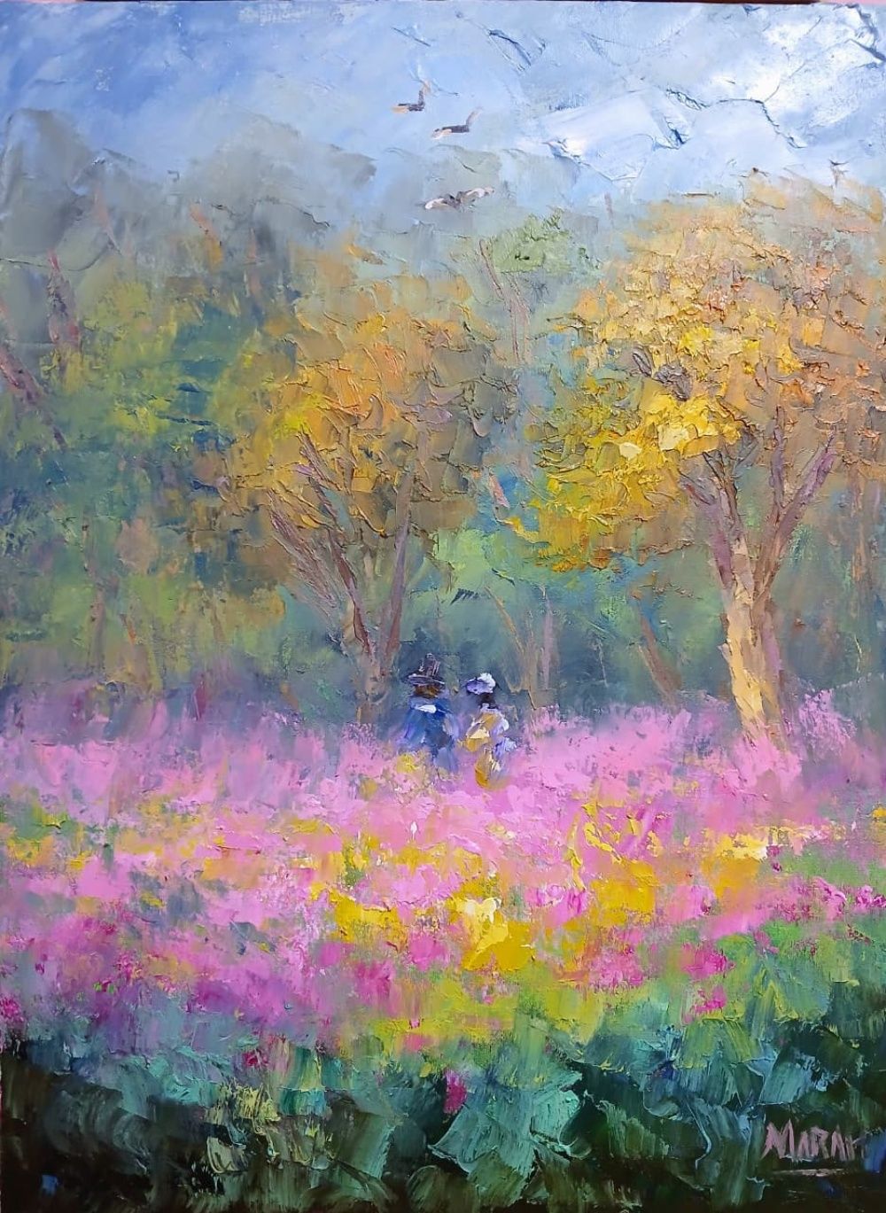 Quadro original "Jardim de Sonhos" — Impressionismo, Óleo sobre tela, 30 x 40 cm, pintado à mão por Marah Silva