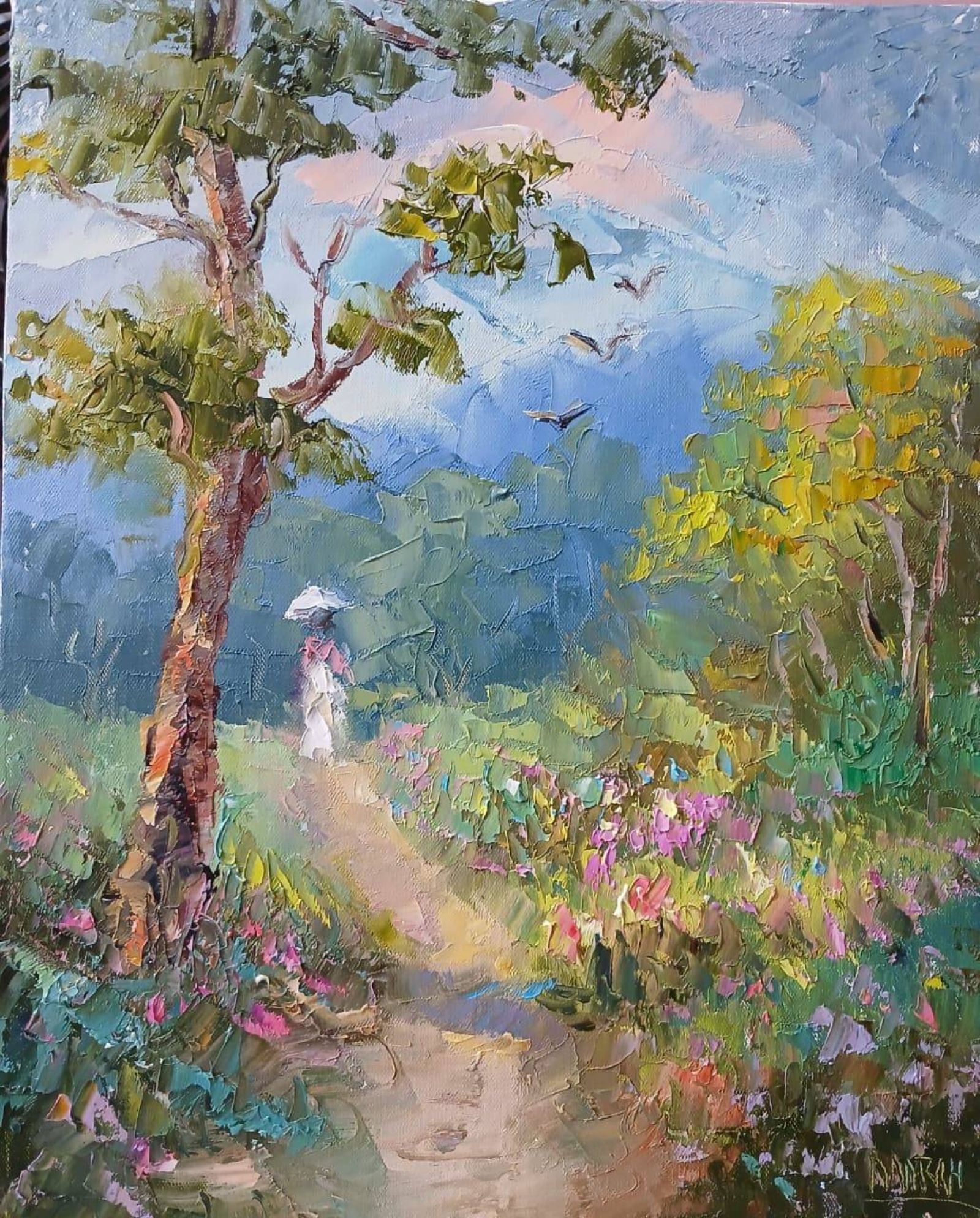 Quadro original "Sussurros ao vento" — Impressionismo, 24 x 30 cm, pintado à mão por Marah Silva