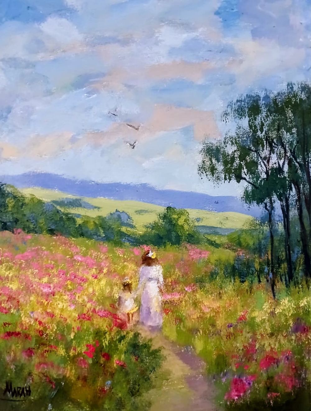 Quadro original "Caminho de Afetos" — Impressionismo, Óleo sobre tela, 30 x 40 cm, pintado à mão por Marah Silva