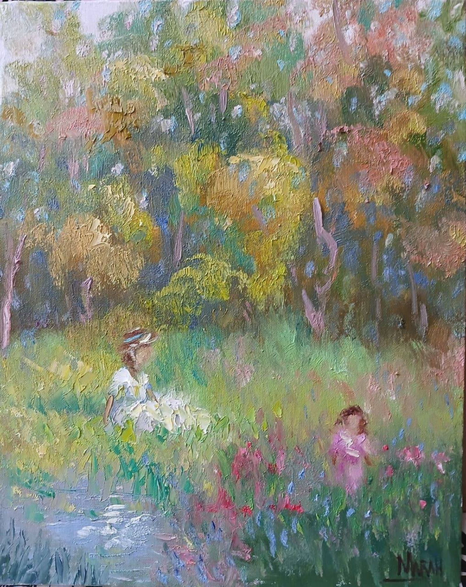 Quadro original "Florescer da Infância" — Impressionismo, 24 x 30 cm, pintado à mão por Marah Silva