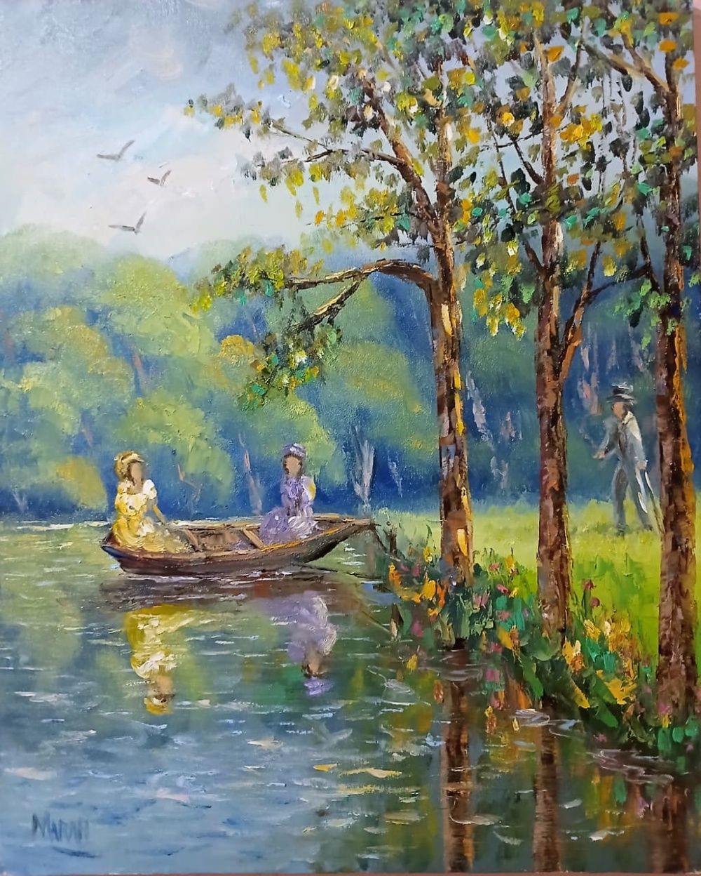 Quadro original "Remanso de Duas Almas" — Impressionismo, Óleo sobre tela, 40 x 50 cm, pintado à mão por Marah Silva